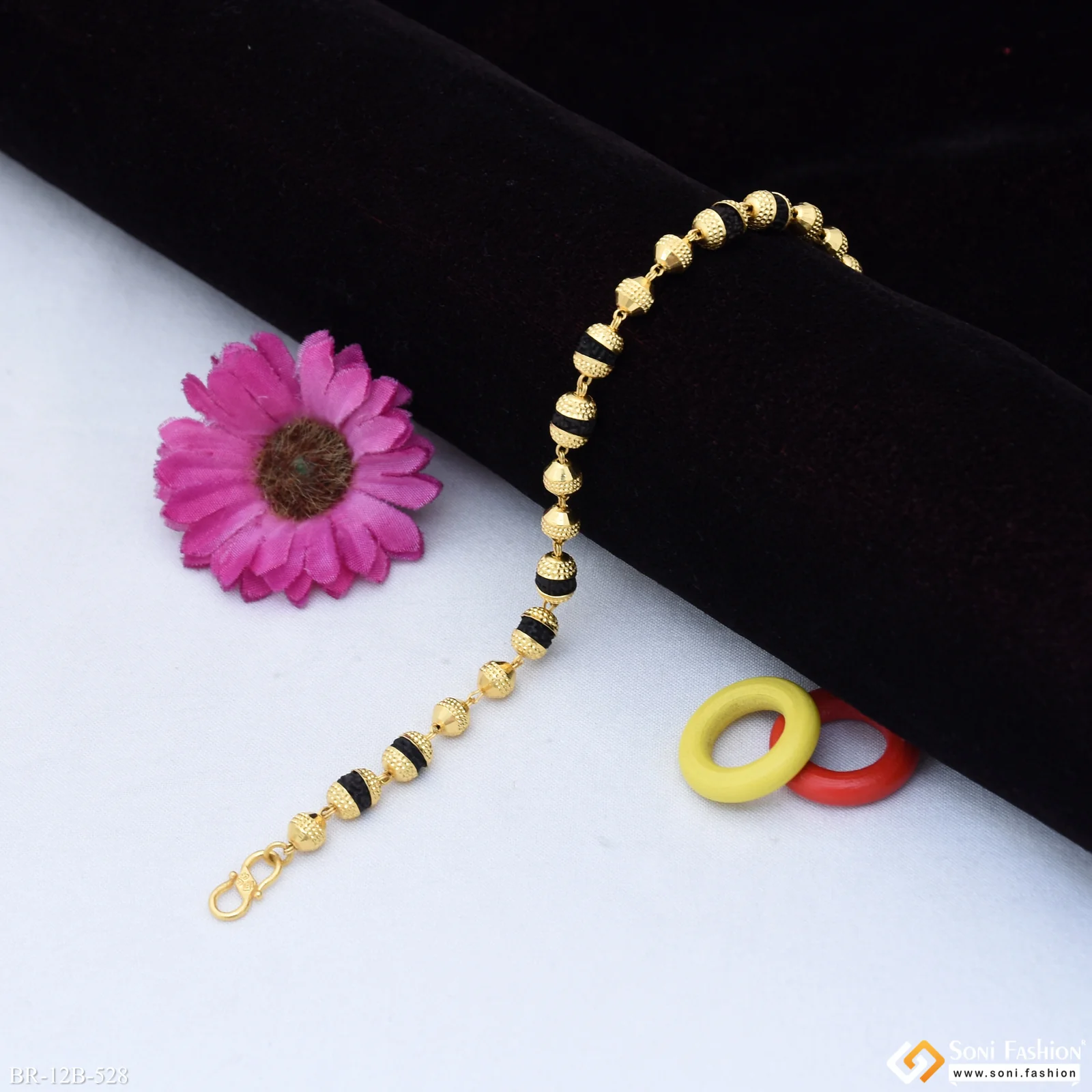 1 Gram - 2in1 Golden Ball with Bead Rudraksha Gold Plated Bracelet - Style B528 - Image 5