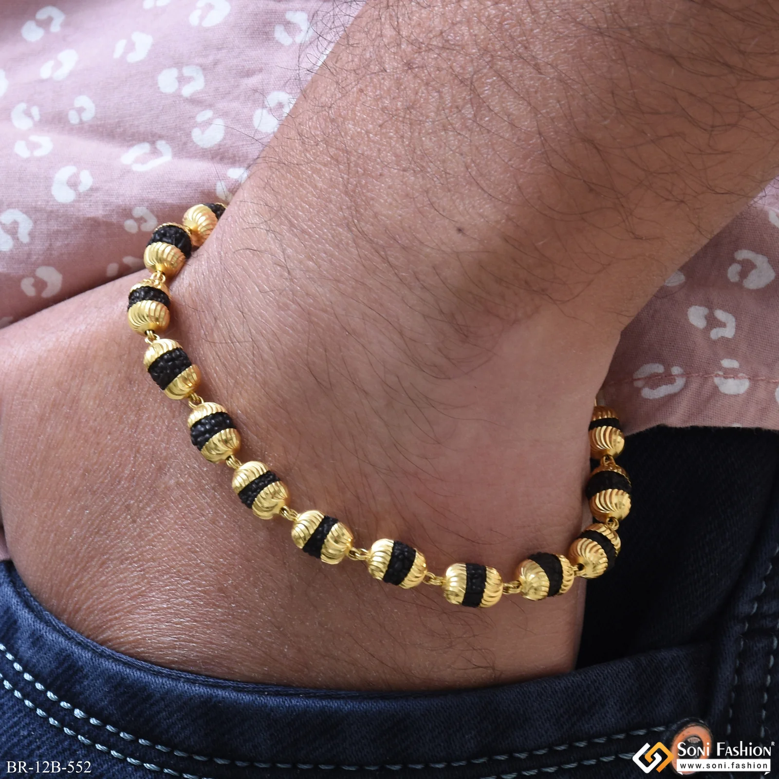 1 Gram Attention-Getting Design Gold Plated Rudraksh Bracelet for Men - Style B552