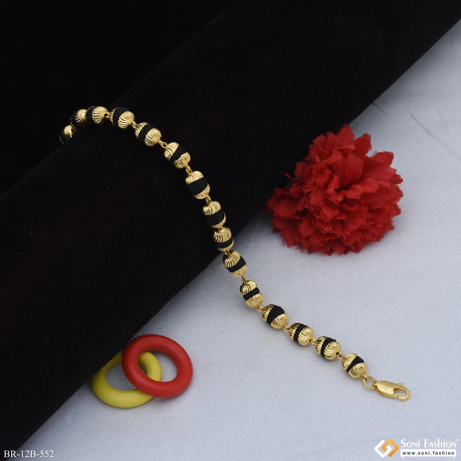 1 Gram Attention-Getting Design Gold Plated Rudraksh Bracelet for Men - Style B552 - Image 4