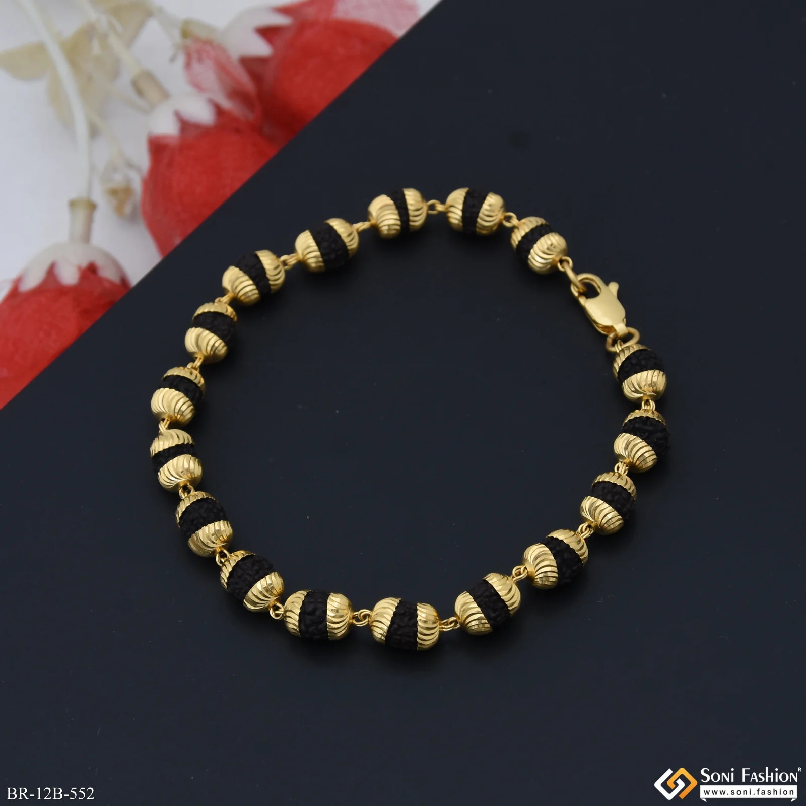 1 Gram Attention-Getting Design Gold Plated Rudraksh Bracelet for Men - Style B552 - Image 5
