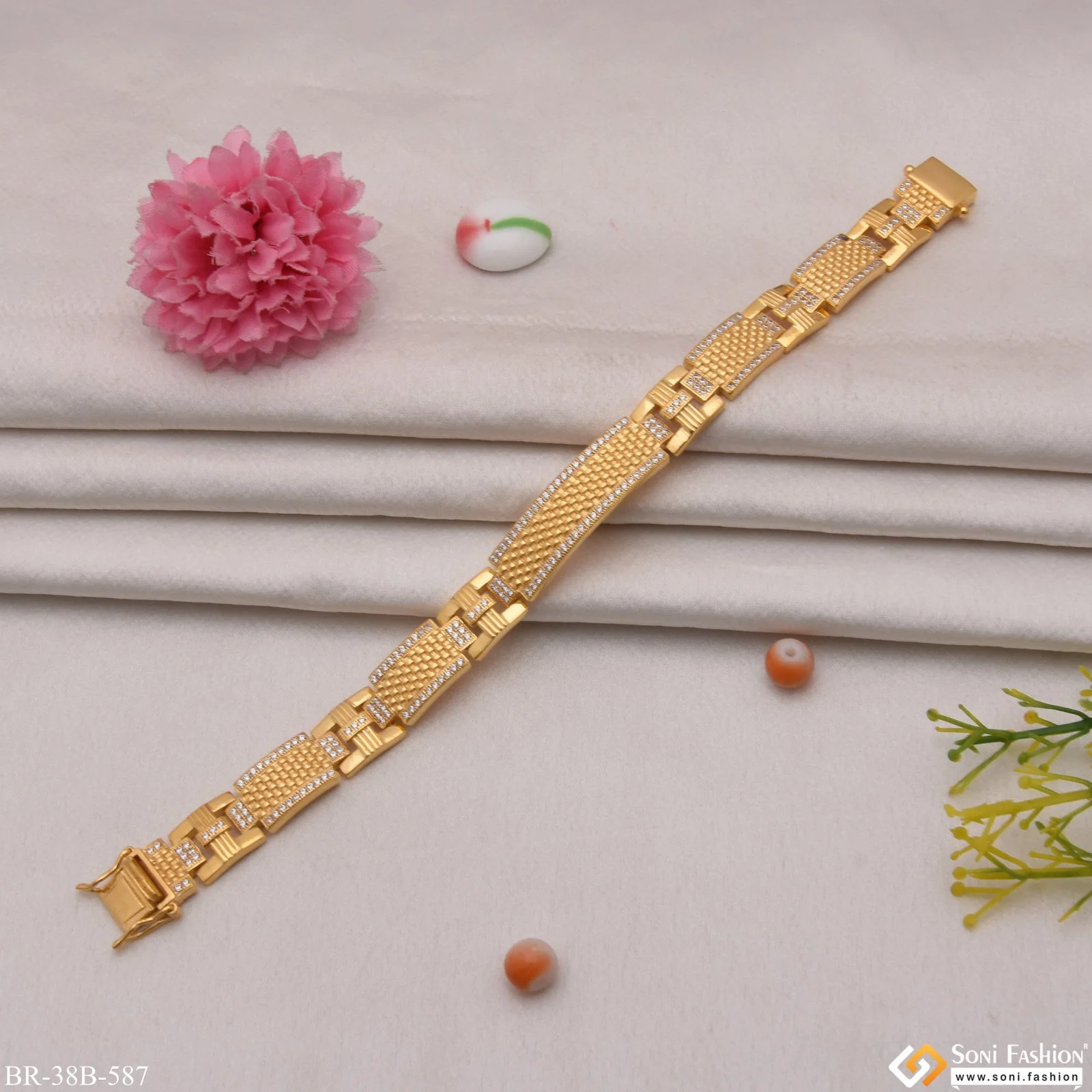 1 Gram Gold Best Quality Durable Design Gold Plated Bracelet for Men - Style B587 - Image 4