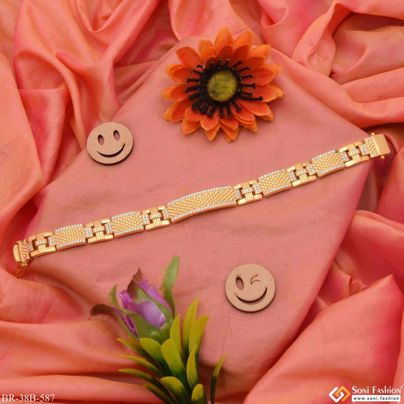 1 Gram Gold Best Quality Durable Design Gold Plated Bracelet for Men - Style B587 - Image 5
