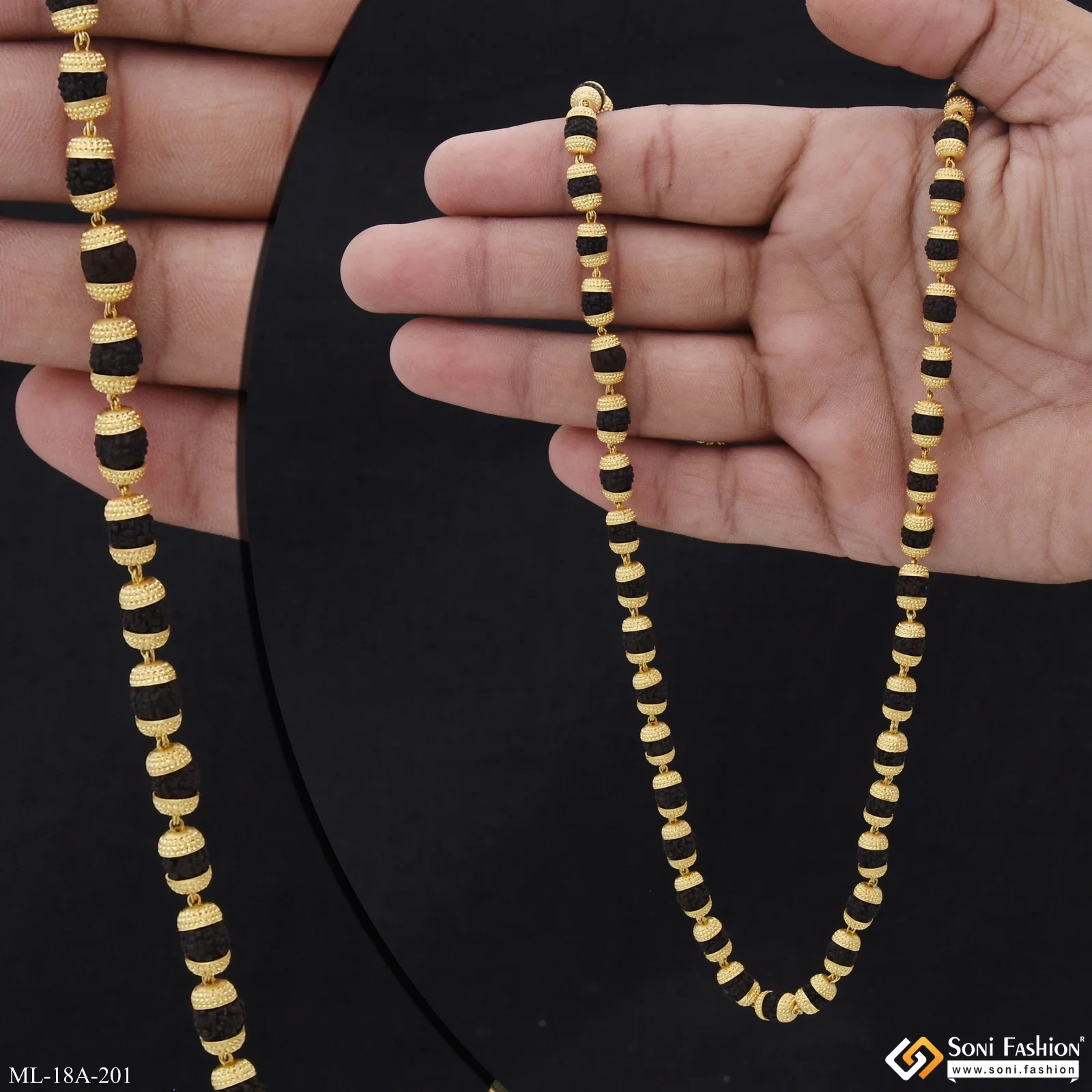 1 Gram Gold Formig Black Artisanal Design Rudraksha Mala For Men - Style A201 - Image 3