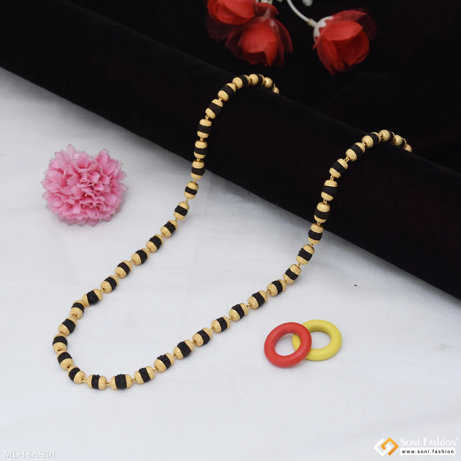 1 Gram Gold Formig Black Artisanal Design Rudraksha Mala For Men - Style A201 - Image 5