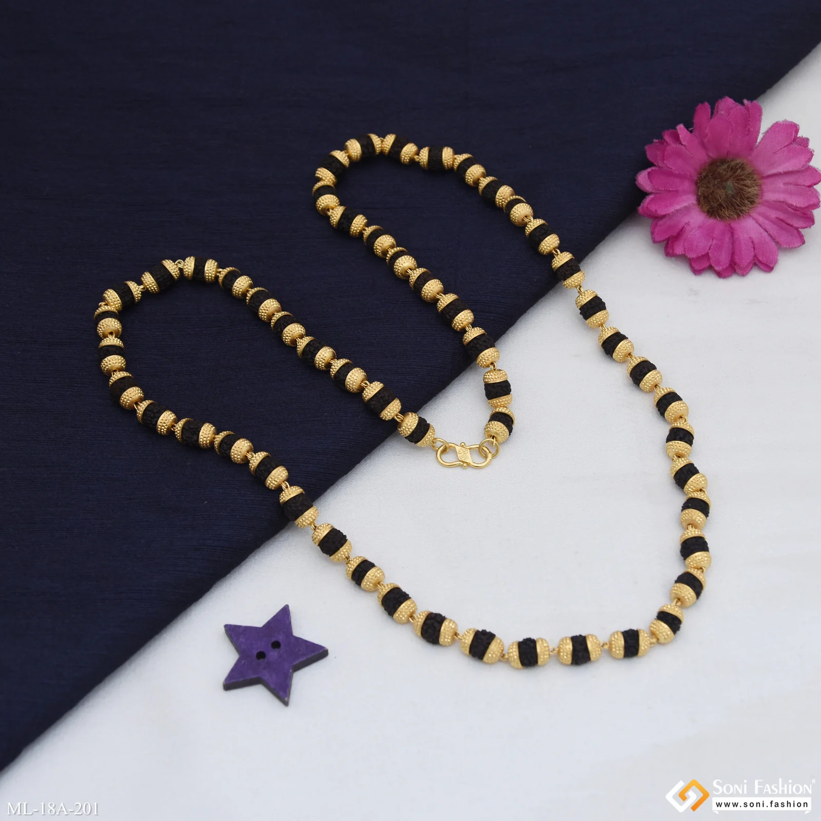 1 Gram Gold Formig Black Artisanal Design Rudraksha Mala For Men - Style A201 - Image 6