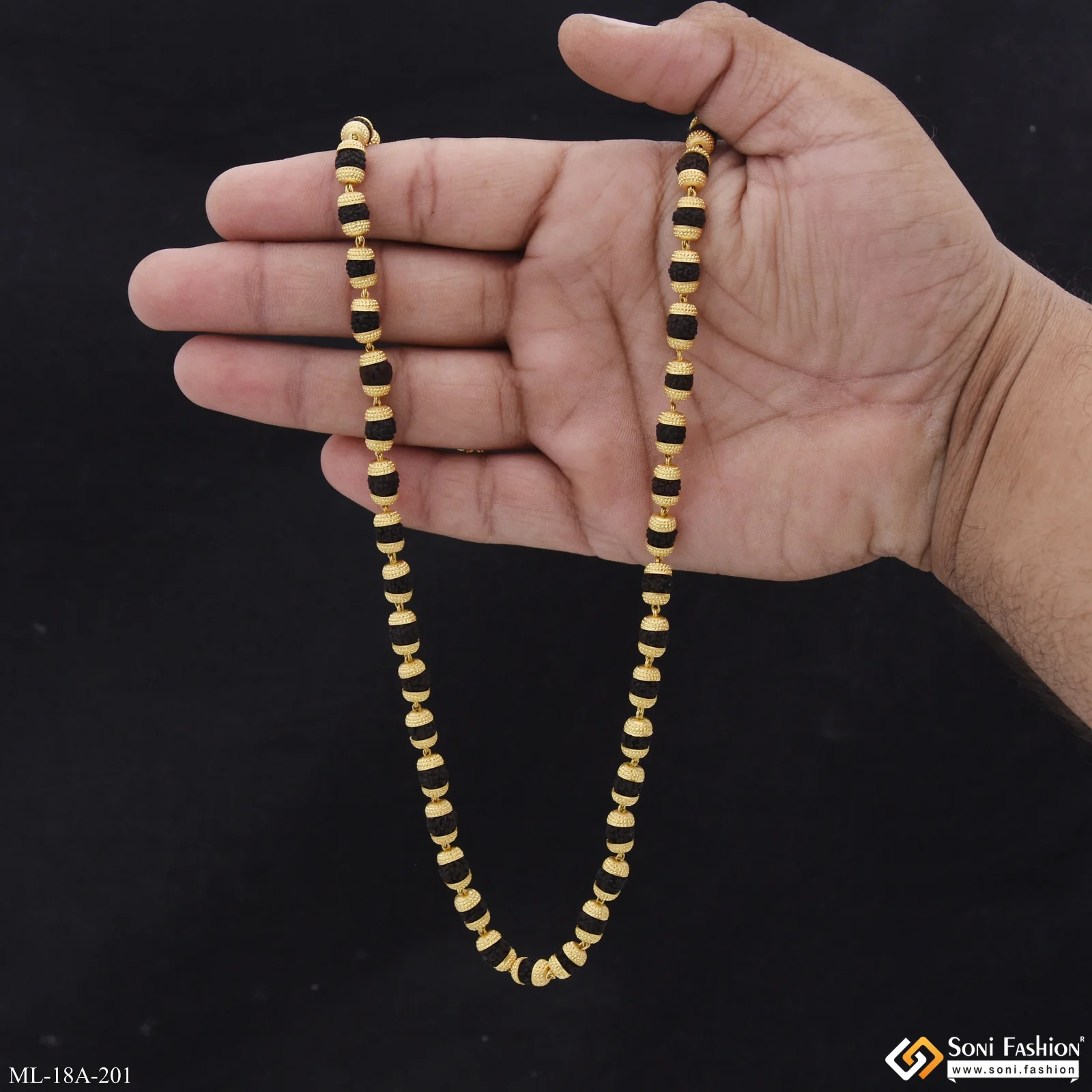 1 Gram Gold Formig Black Artisanal Design Rudraksha Mala For Men - Style A201 - Image 7