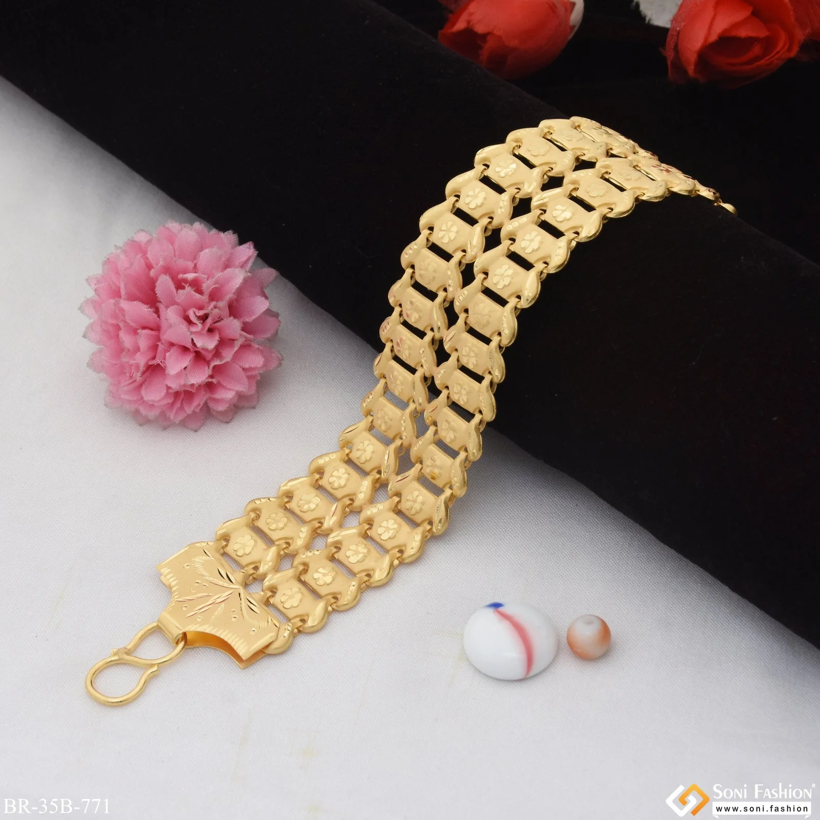 1 Gram Gold Forming 2 Line Delicate Design Gold Plated Bahubali Bracelet - Style B771 - Image 3
