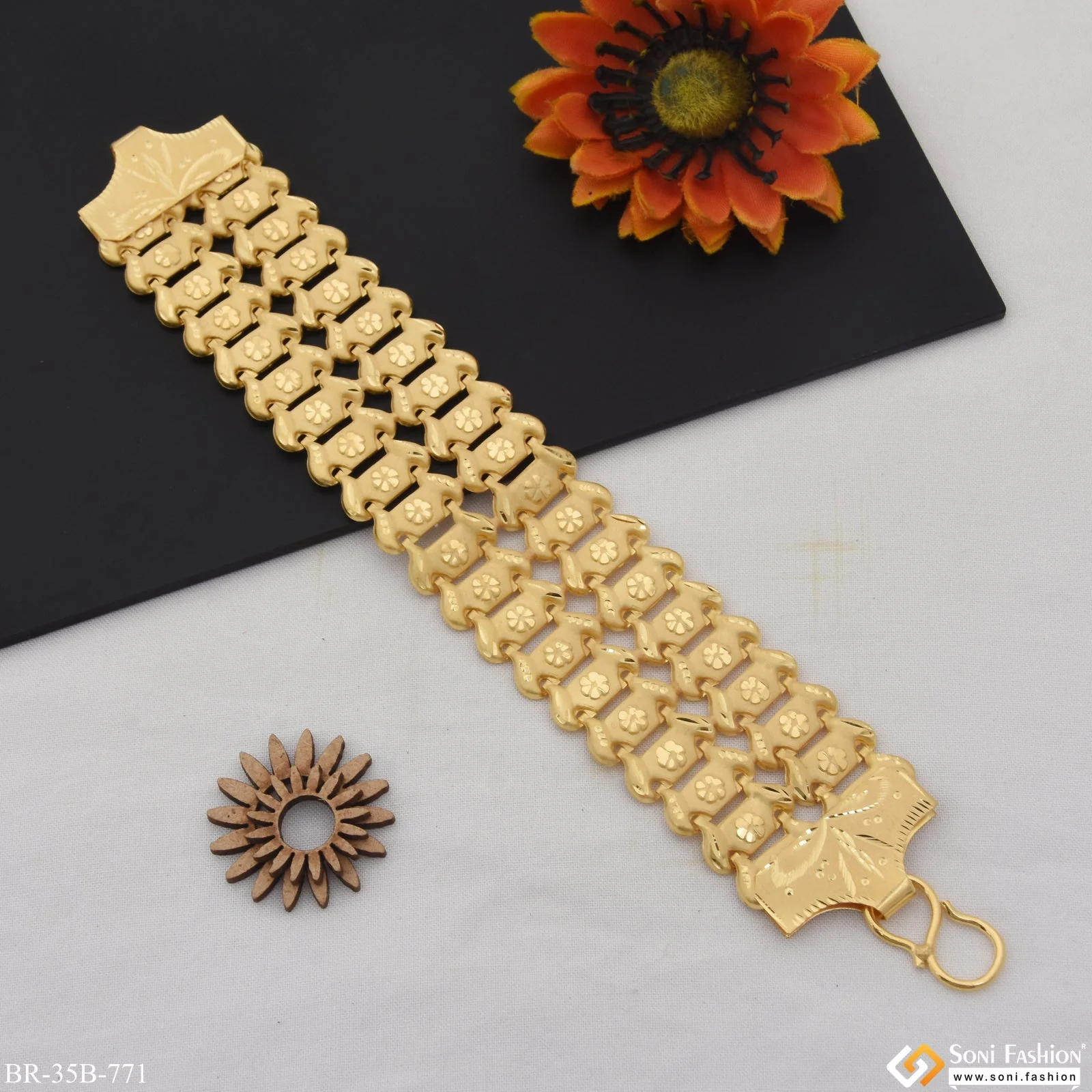 1 Gram Gold Forming 2 Line Delicate Design Gold Plated Bahubali Bracelet - Style B771 - Image 4