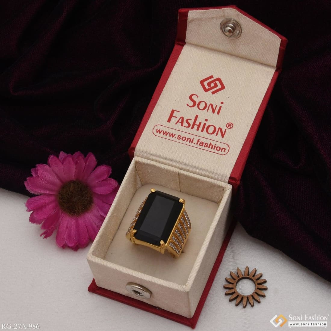 1 Gram Gold Plated Black Ring with Diamond Best Quality Ring for Men - Style A986 - Image 2