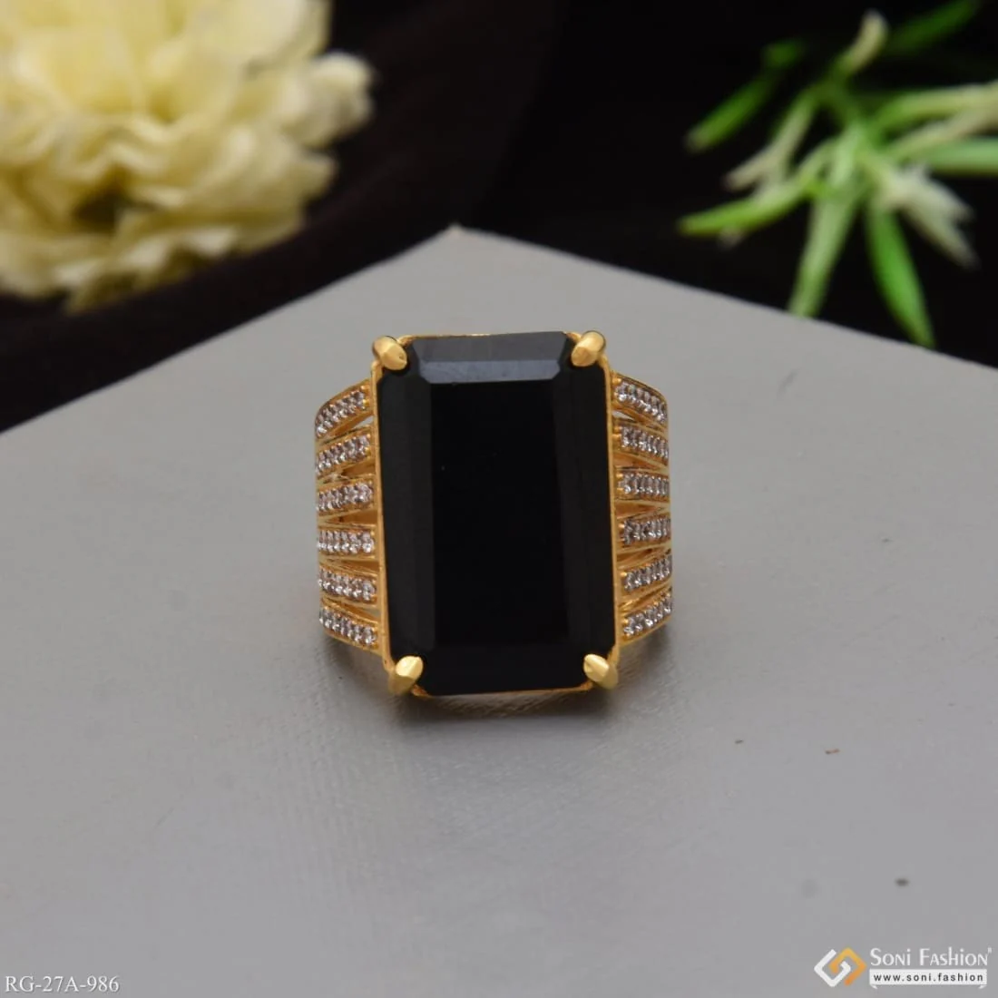 1 Gram Gold Plated Black Ring with Diamond Best Quality Ring for Men - Style A986 - Image 3