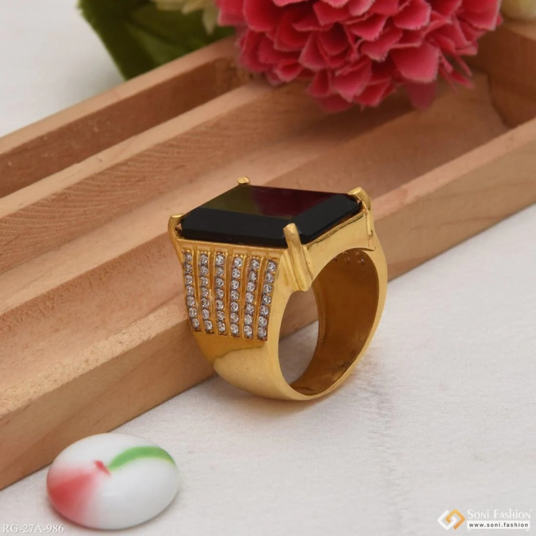 1 Gram Gold Plated Black Ring with Diamond Best Quality Ring for Men - Style A986 - Image 5