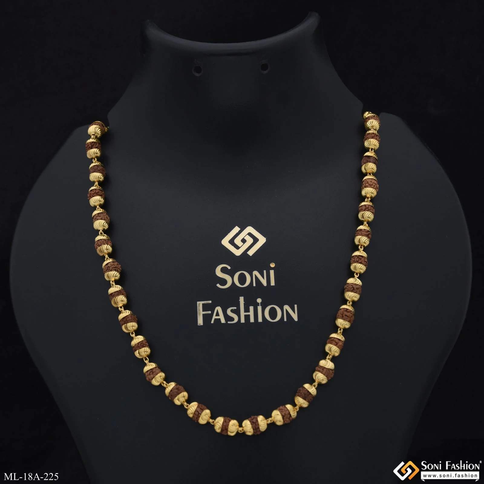 1 Gram Gold Forming C Cut Finely Detailed Design Rudraksha Mala for Men - Style A225 - Image 2