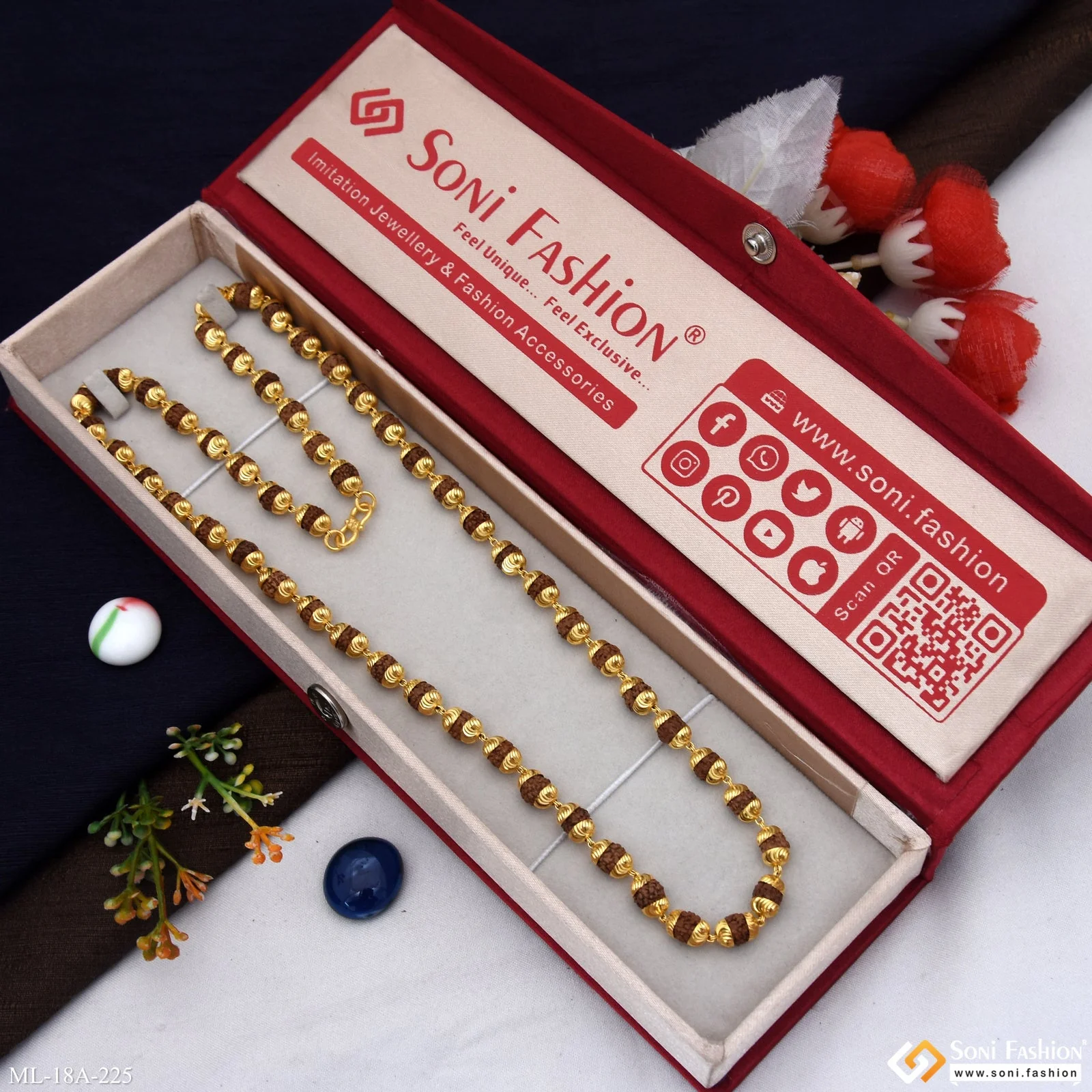 1 Gram Gold Forming C Cut Finely Detailed Design Rudraksha Mala for Men - Style A225 - Image 3