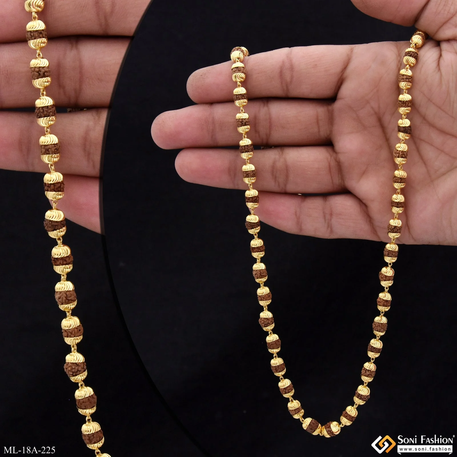 1 Gram Gold Forming C Cut Finely Detailed Design Rudraksha Mala for Men - Style A225 - Image 5