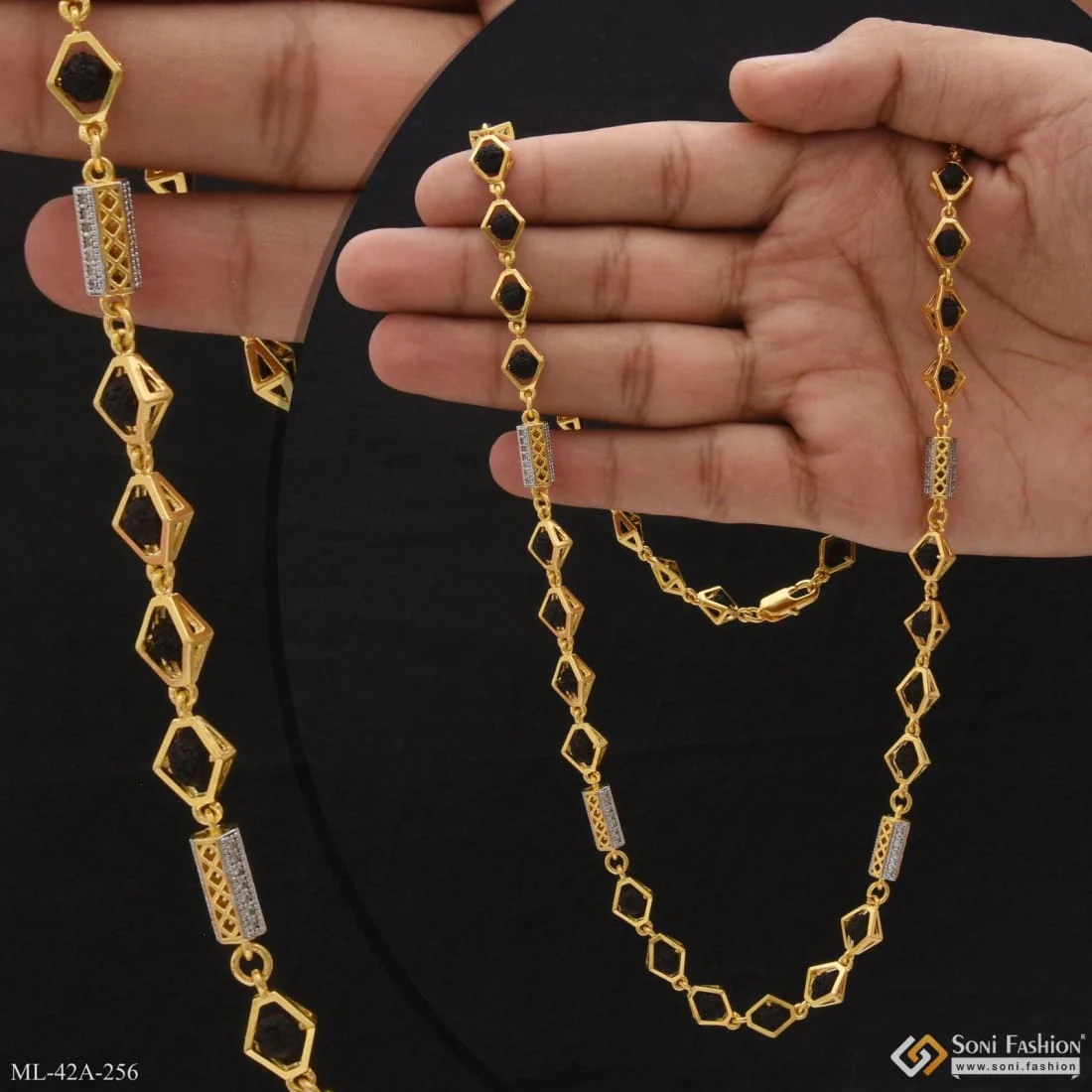 1 Gram Gold Forming Etched Design High-Quality Rudraksha Mala for Men - Style A256 - Image 2