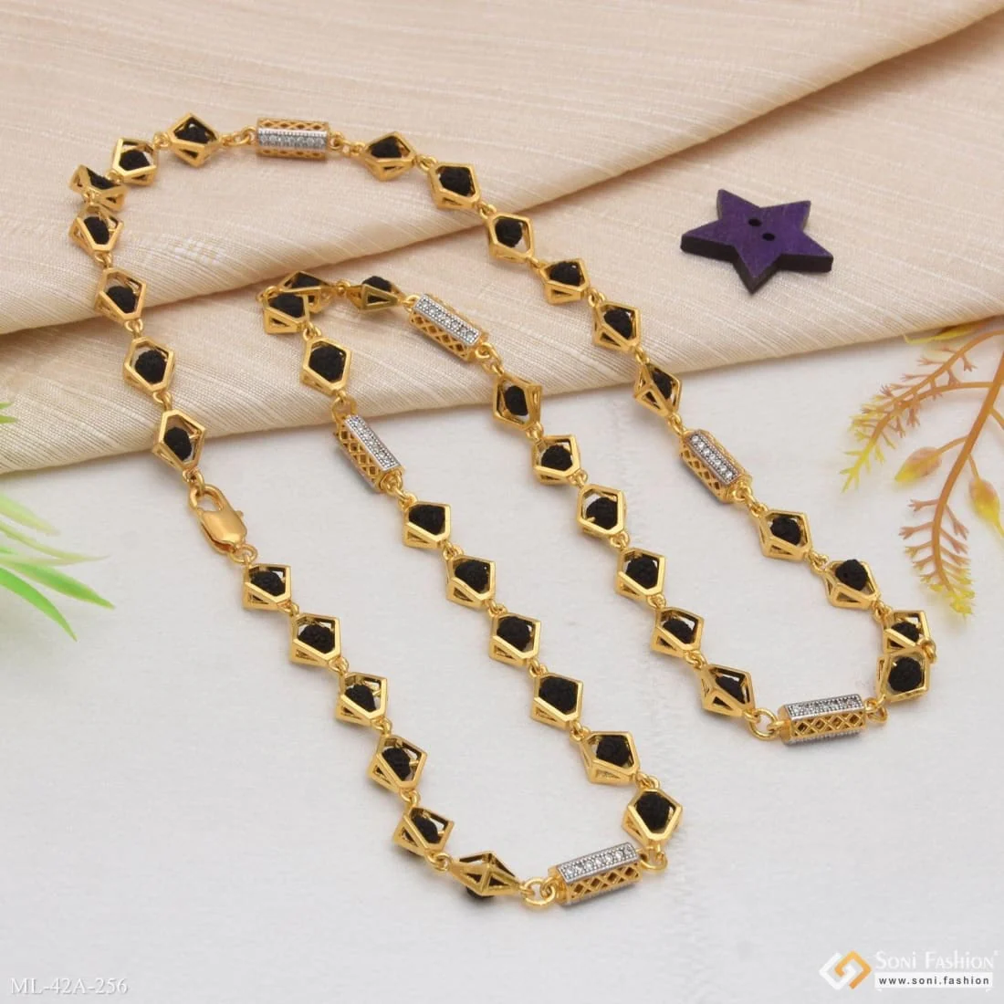 1 Gram Gold Forming Etched Design High-Quality Rudraksha Mala for Men - Style A256 - Image 7