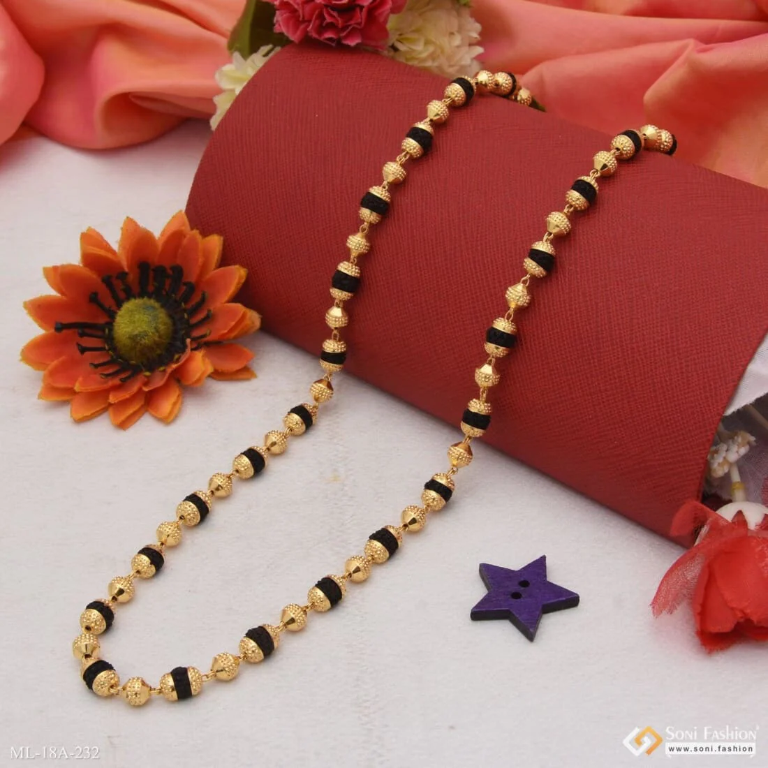 1 Gram Gold Forming Finely Detailed Design Rudraksha Mala For Men - Style A232 - Image 4
