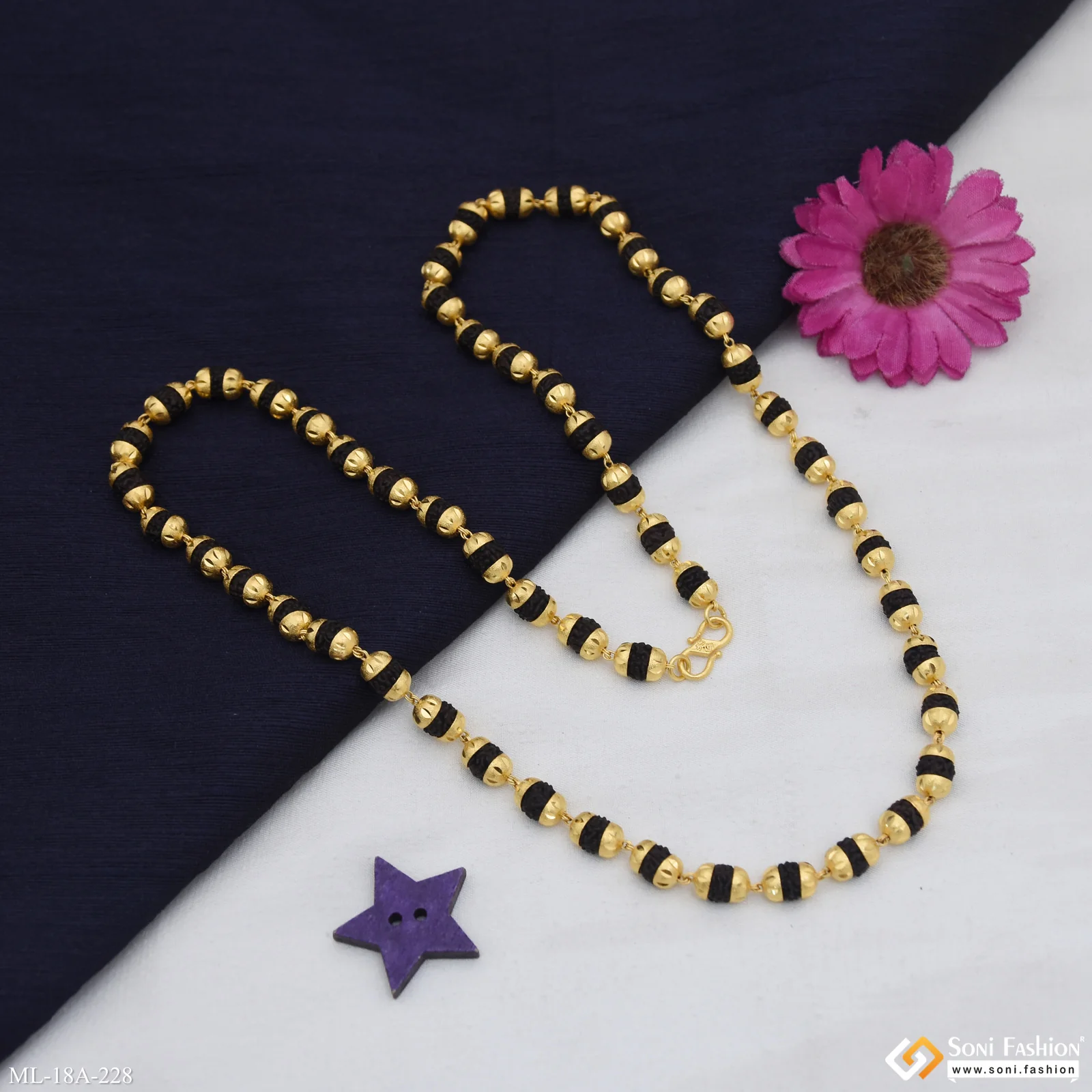 1 Gram Gold Forming V Cut Glamorous Design Rudraksha Mala for Men - Style A228 - Image 6