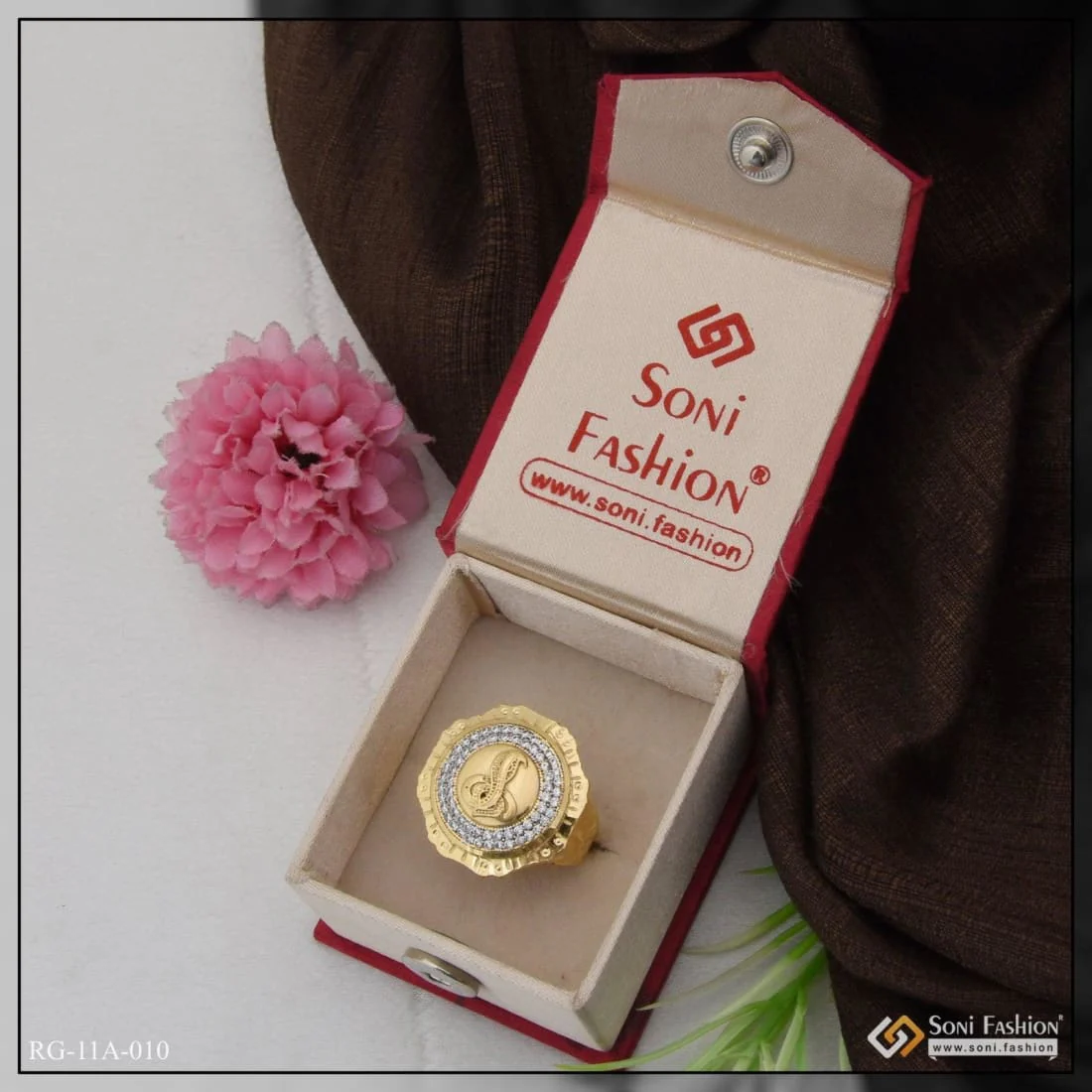 1 Gram Gold Forming Goga with Diamond Fashionable Design Gold Plated Ring - Style A010 - Image 3