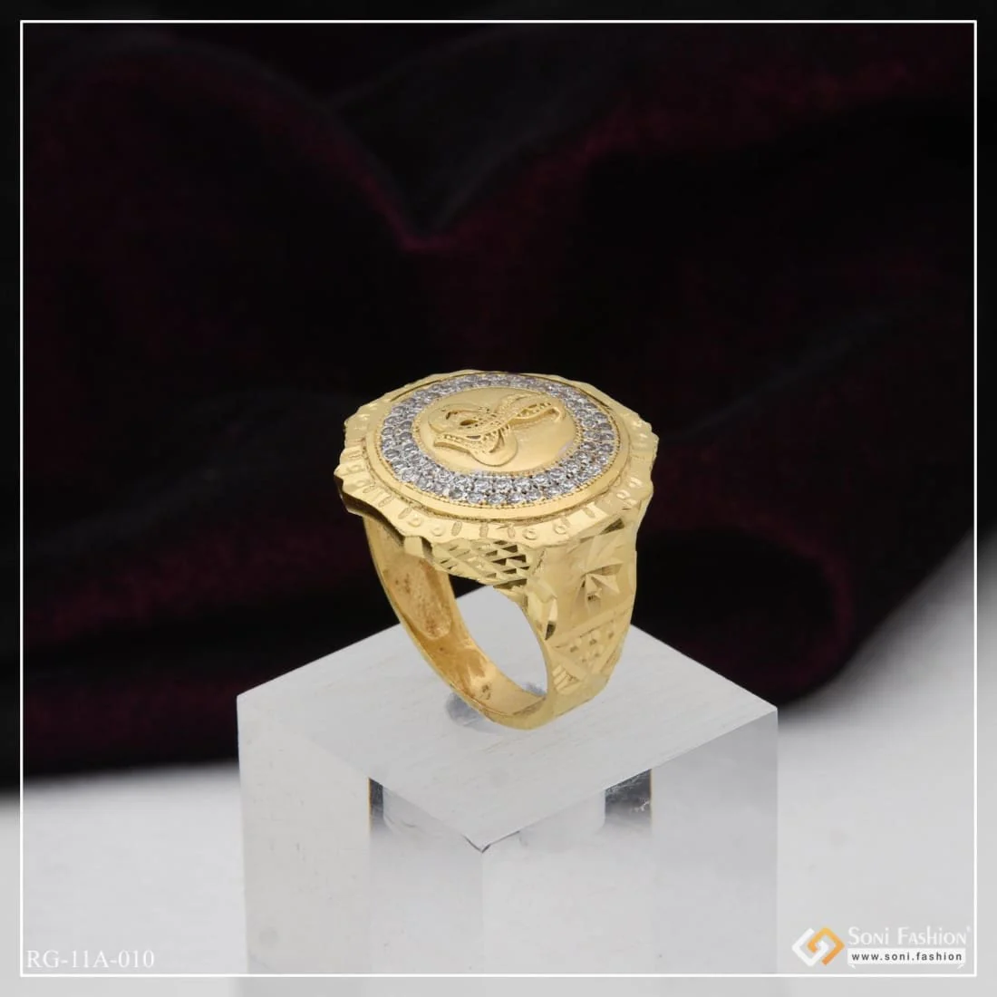 1 Gram Gold Forming Goga with Diamond Fashionable Design Gold Plated Ring - Style A010 - Image 4