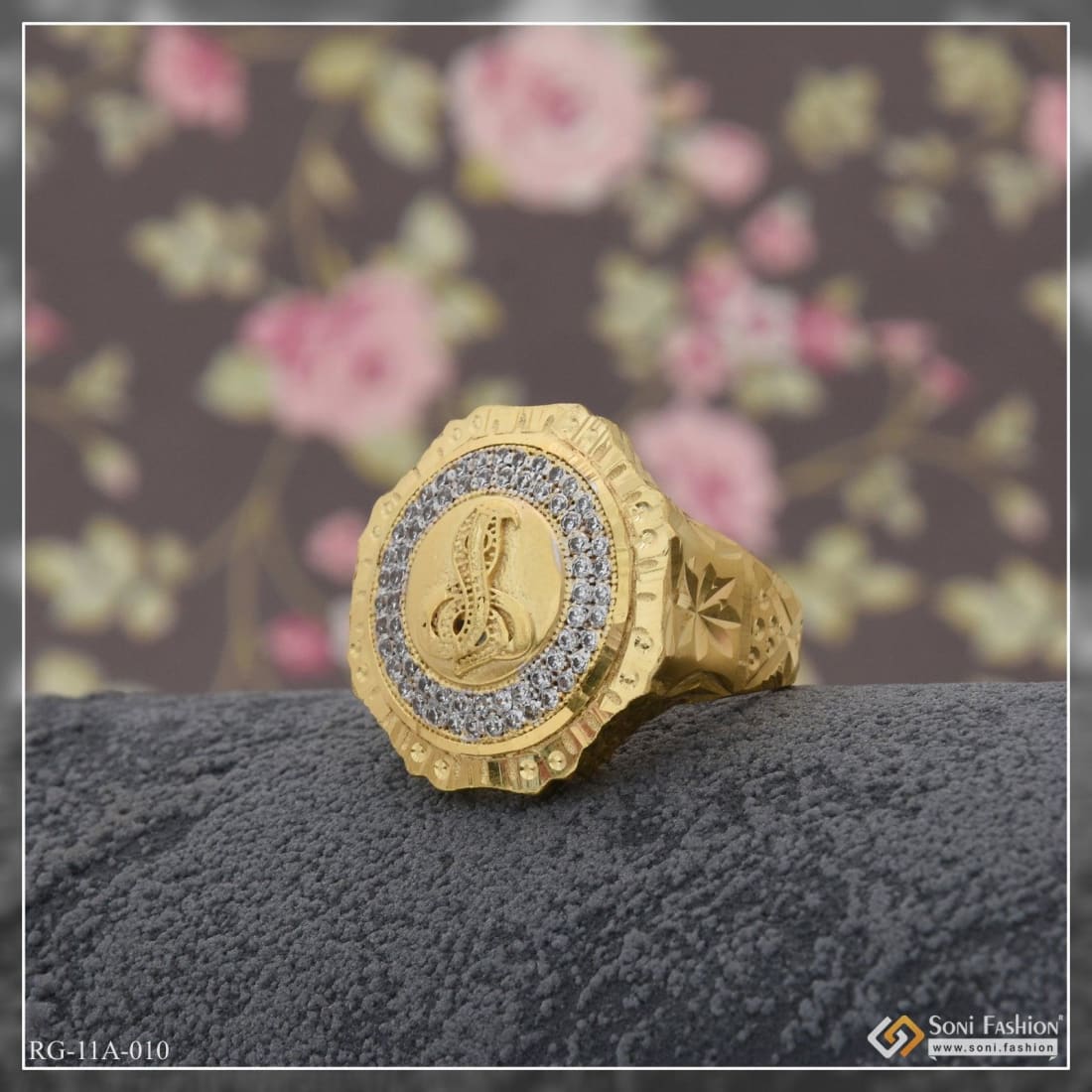 1 Gram Gold Forming Goga with Diamond Fashionable Design Gold Plated Ring - Style A010 - Image 5