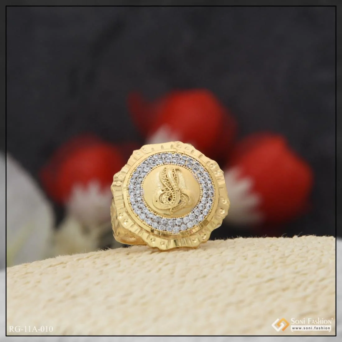 1 Gram Gold Forming Goga with Diamond Fashionable Design Gold Plated Ring - Style A010 - Image 6