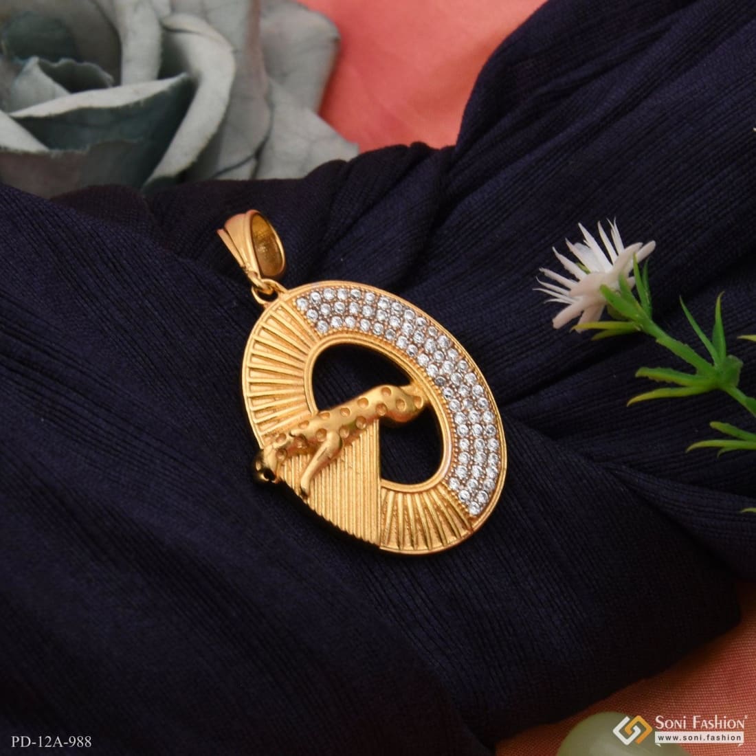 1 Gram Gold Forming Jaguar with Diamond Antique Design Pendant for Men - Style A988 - Image 3