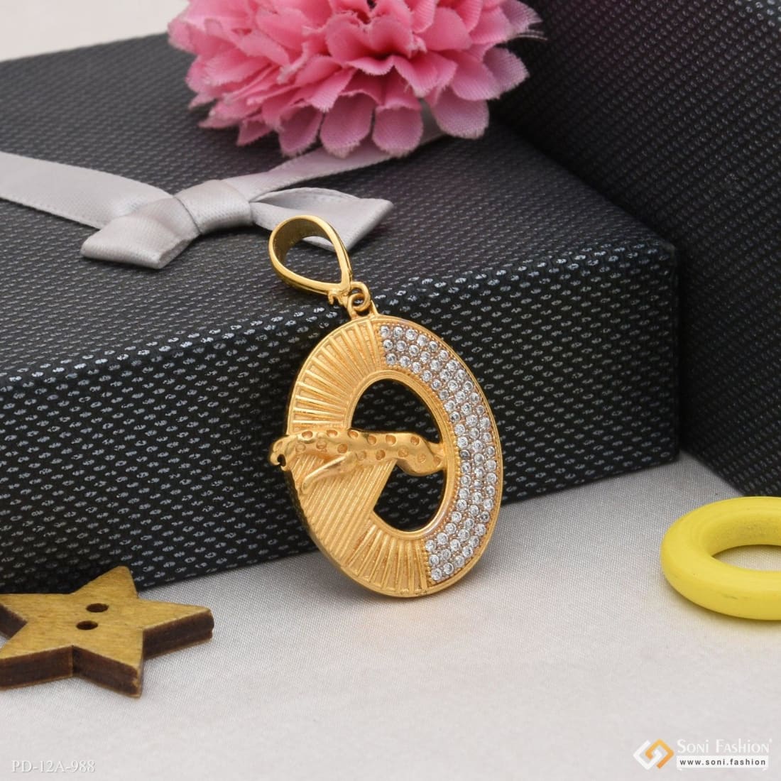 1 Gram Gold Forming Jaguar with Diamond Antique Design Pendant for Men - Style A988 - Image 5