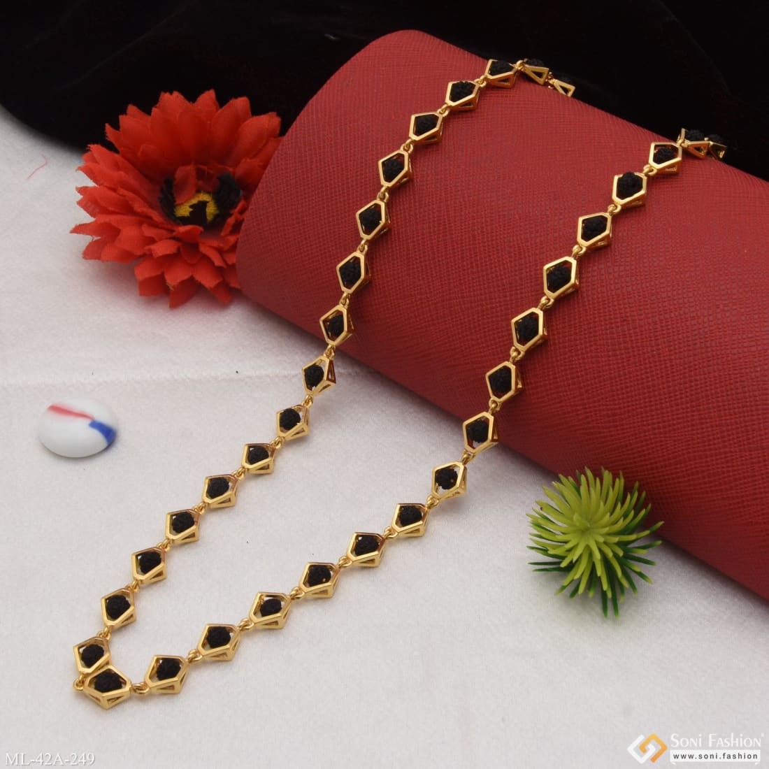 1 Gram Gold Plated Latest Design High-quality Rudraksha Mala For Men - Style A249 - Image 3