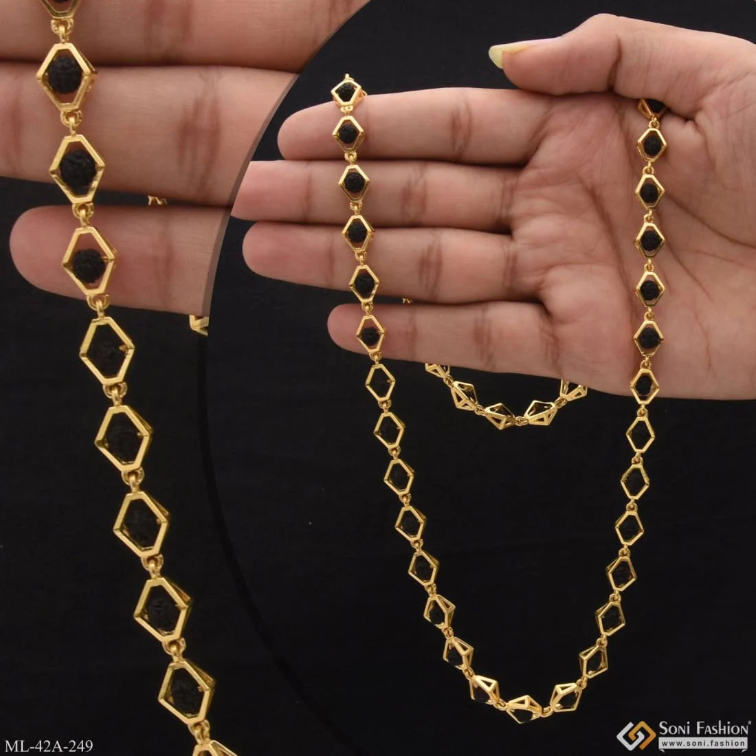 1 Gram Gold Plated Latest Design High-quality Rudraksha Mala For Men - Style A249 - Image 4