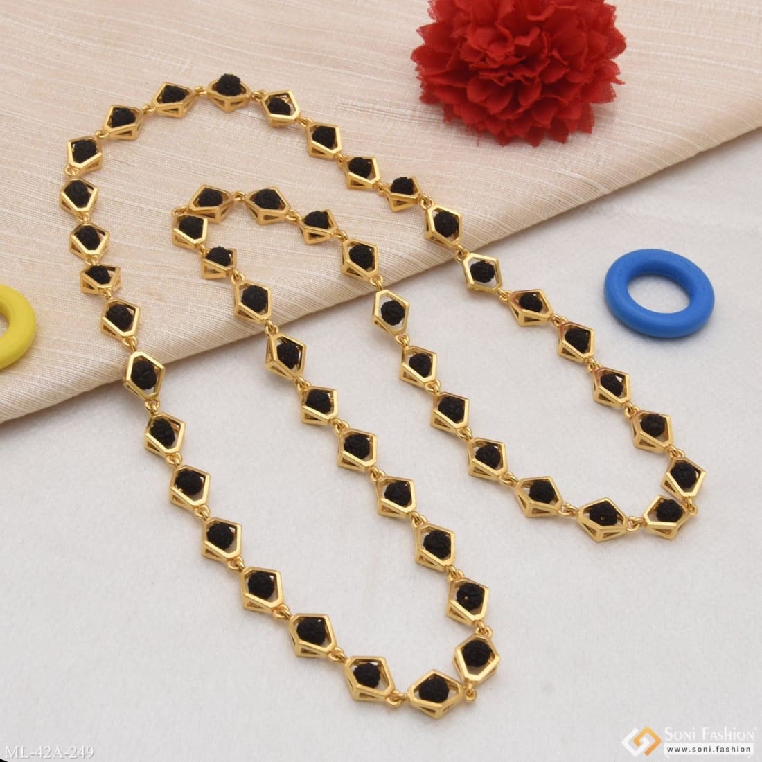 1 Gram Gold Plated Latest Design High-quality Rudraksha Mala For Men - Style A249 - Image 6