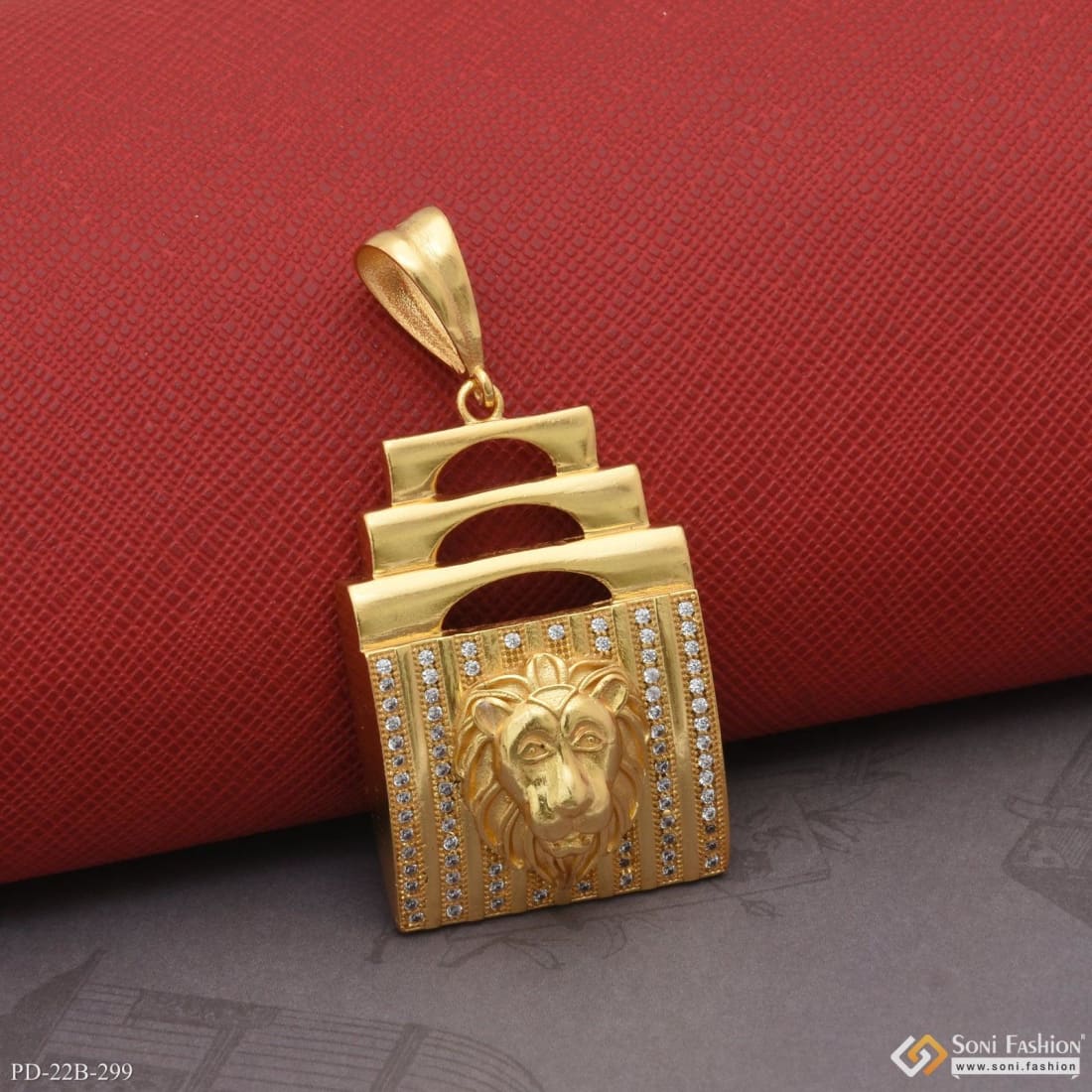 1 Gram Gold Forming Lion with Diamond Glamorous Design Pendant for Men - Style B299 - Image 3