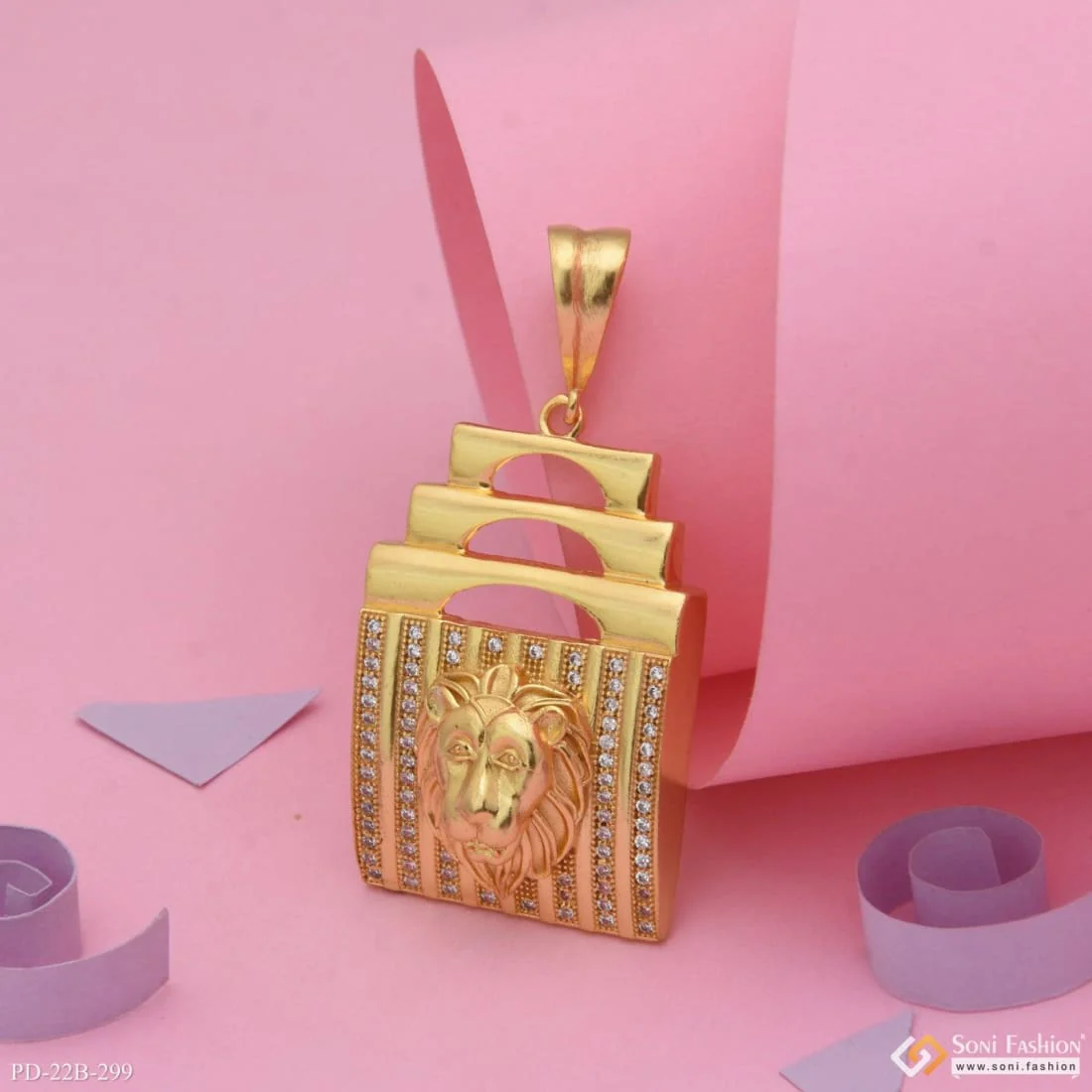 1 Gram Gold Forming Lion with Diamond Glamorous Design Pendant for Men - Style B299 - Image 4