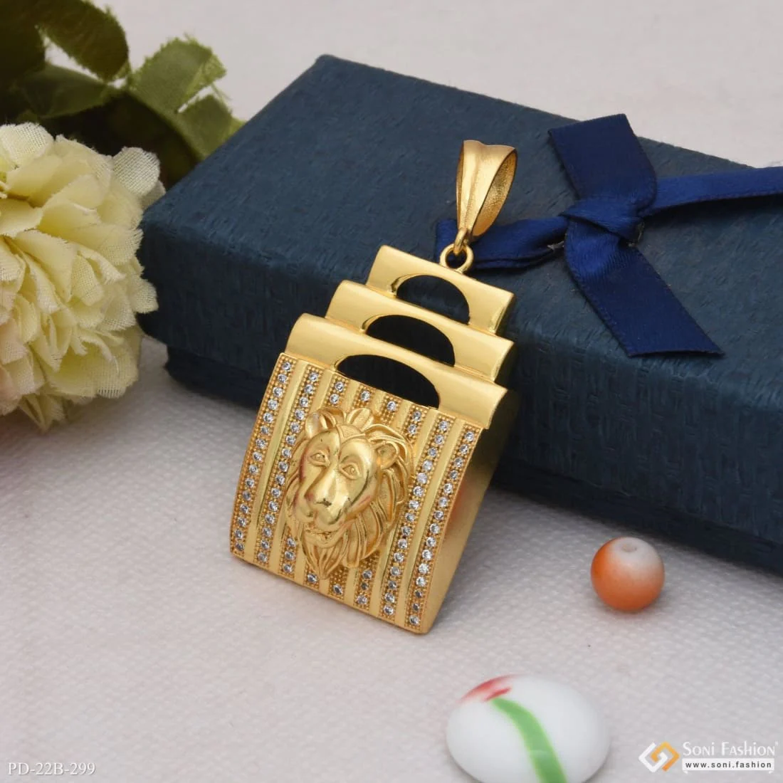 1 Gram Gold Forming Lion with Diamond Glamorous Design Pendant for Men - Style B299 - Image 5