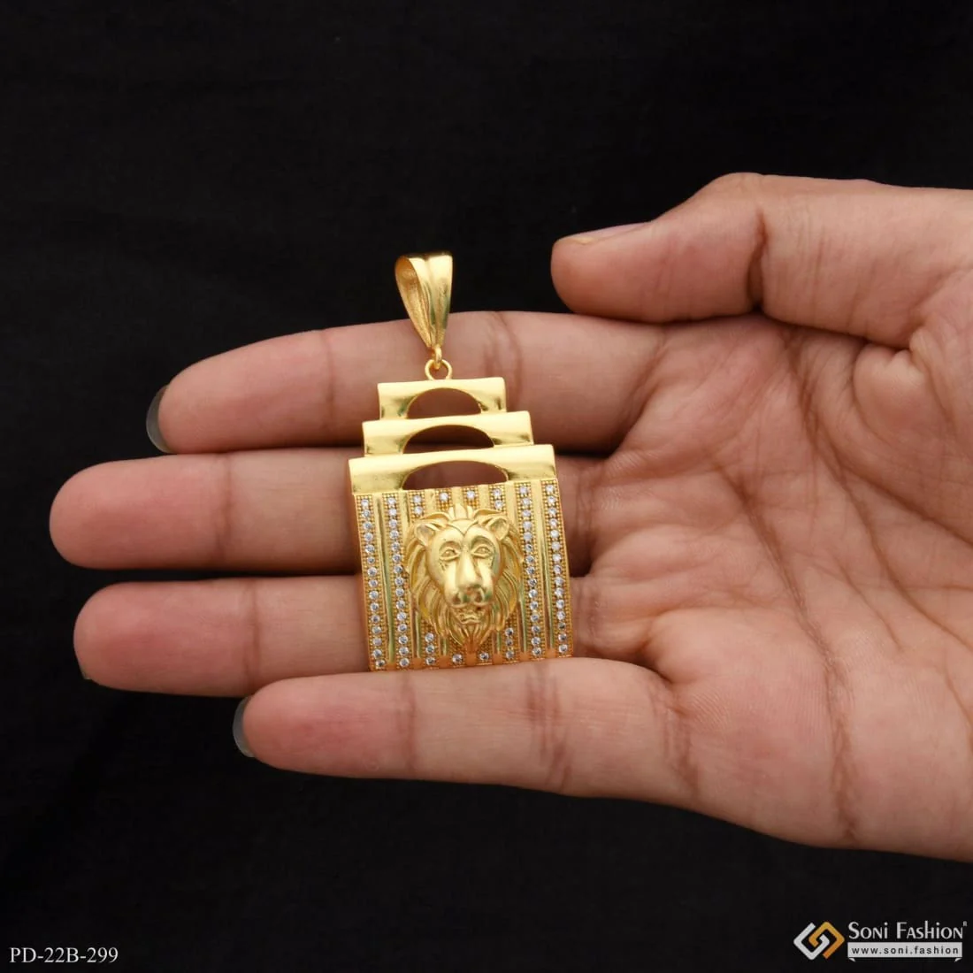 1 Gram Gold Forming Lion with Diamond Glamorous Design Pendant for Men - Style B299 - Image 6