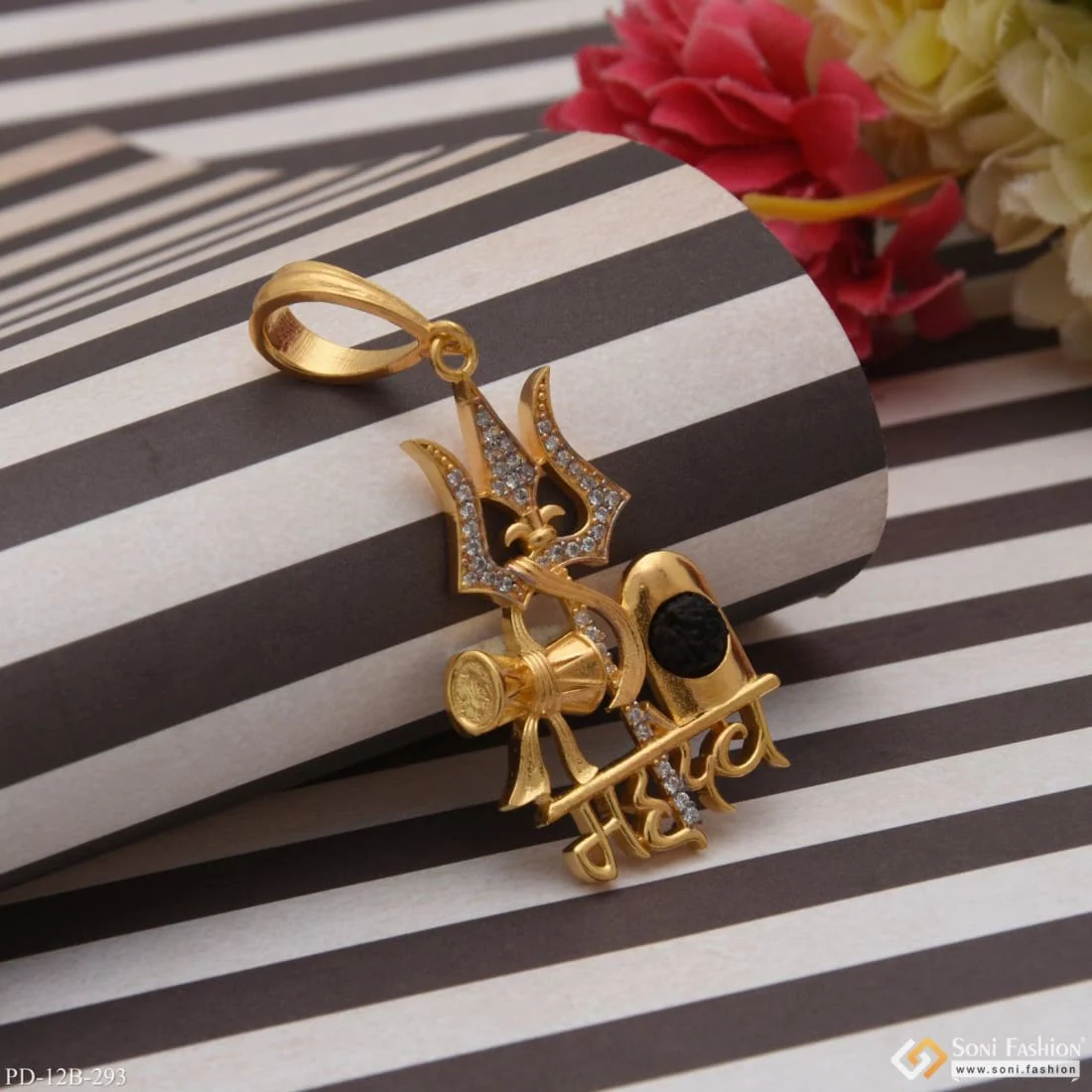 1 Gram Gold Forming Mahadev with Diamond Best Quality Pendant for Men - Style B293 - Image 6