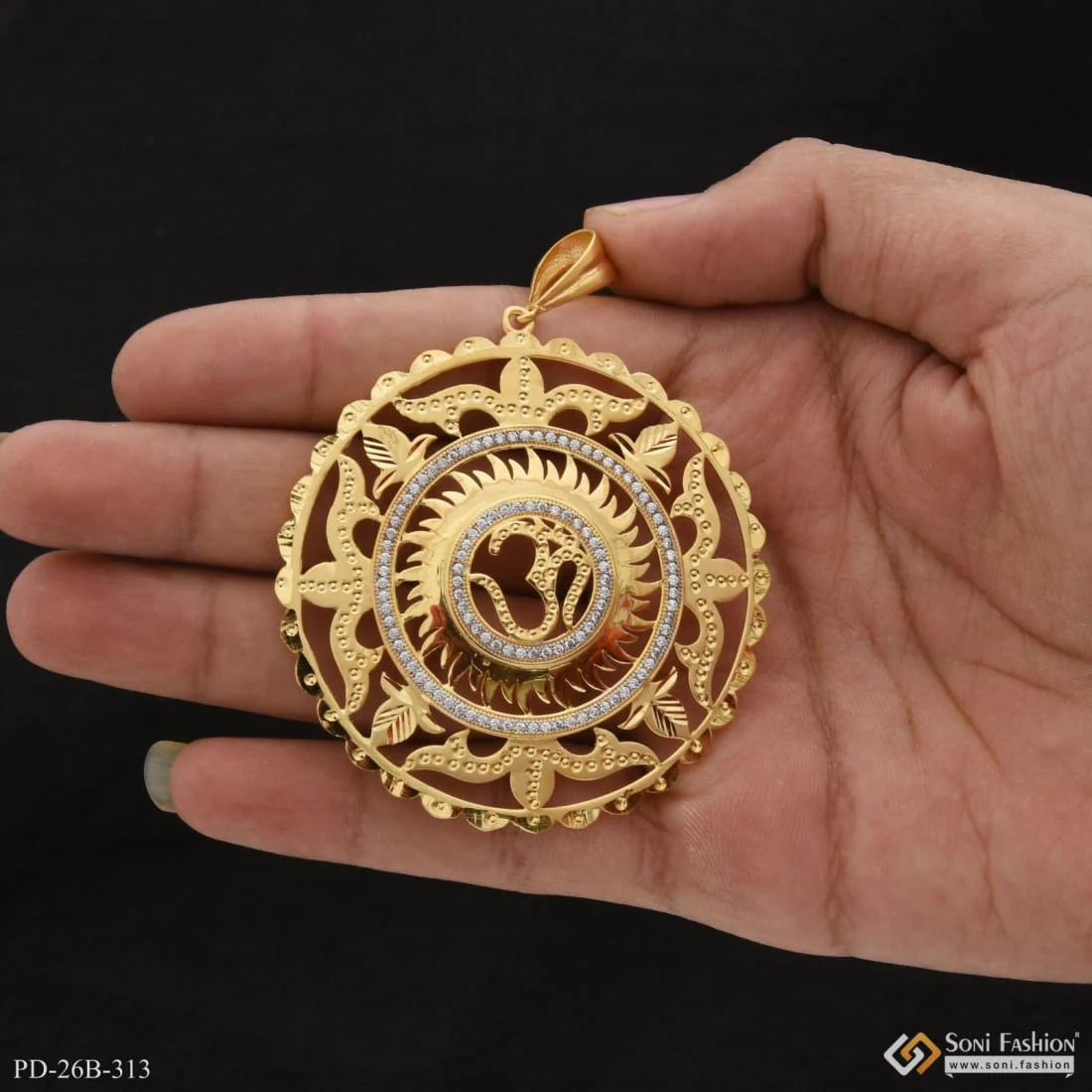 1 Gram Gold Forming Om with Diamond Fashionable Design Pendant for Men - Style B313