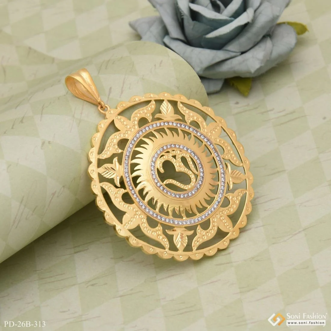 1 Gram Gold Forming Om with Diamond Fashionable Design Pendant for Men - Style B313 - Image 2