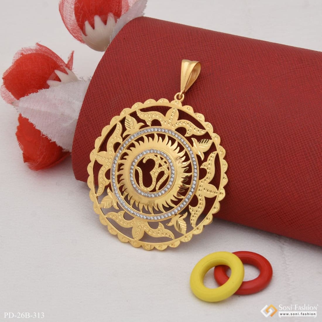 1 Gram Gold Forming Om with Diamond Fashionable Design Pendant for Men - Style B313 - Image 3