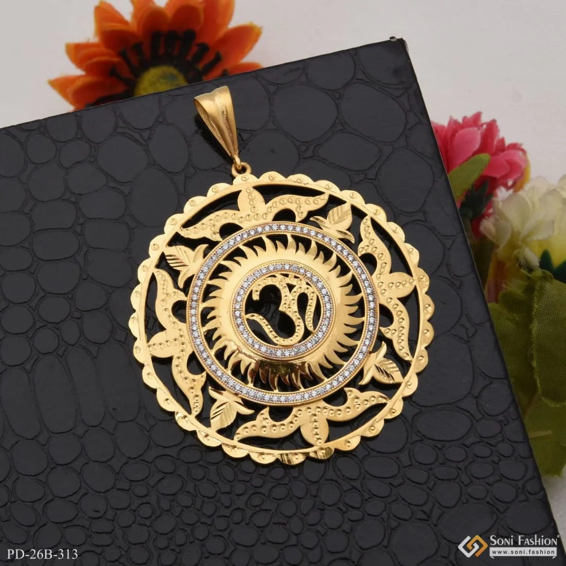1 Gram Gold Forming Om with Diamond Fashionable Design Pendant for Men - Style B313 - Image 4