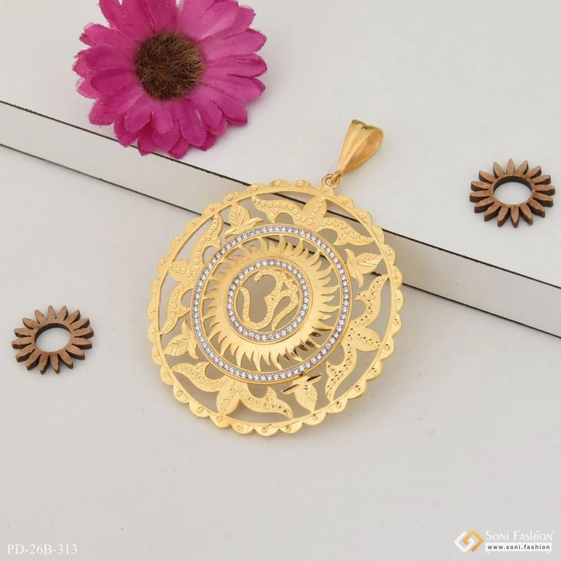 1 Gram Gold Forming Om with Diamond Fashionable Design Pendant for Men - Style B313 - Image 5