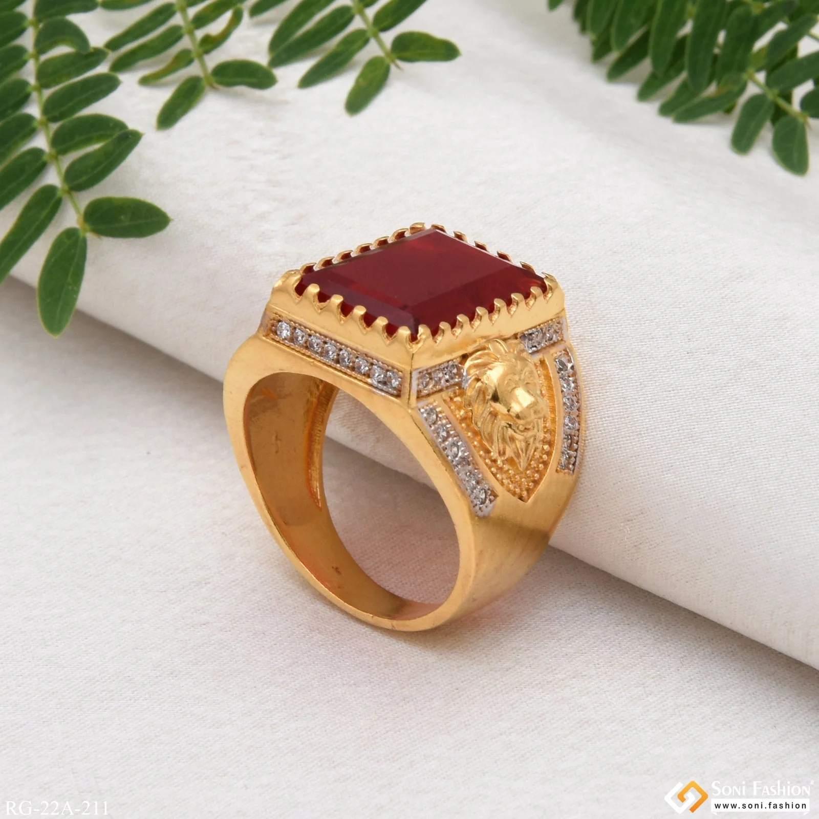 1 Gram Gold Forming Red Stone with Diamond Finely Detailed Design Ring - Style A211 - Image 7