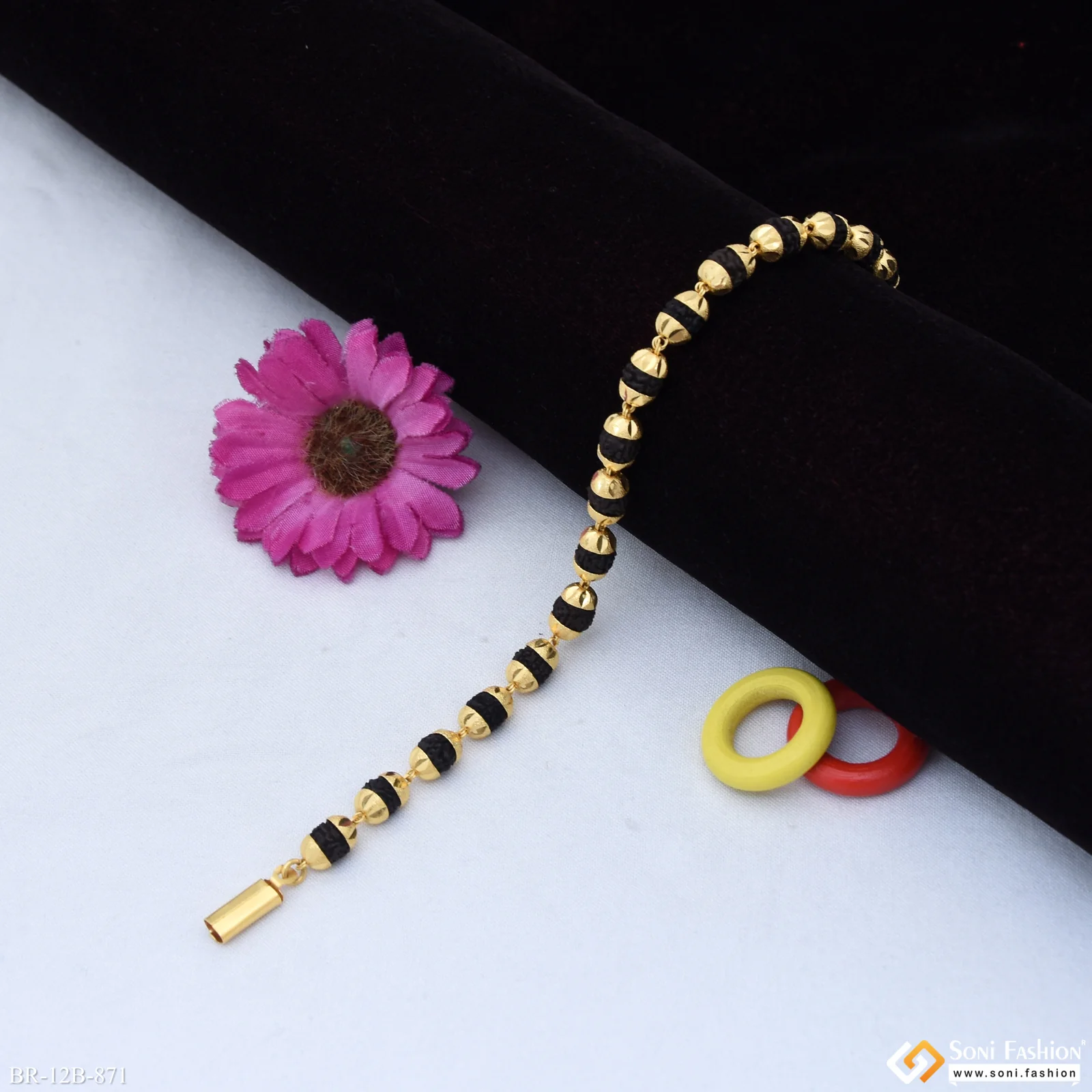 1 Gram Gold Forming - Rudraksh Gorgeous Design Gold Plated Bracelet For Men - Style B871 - Image 4