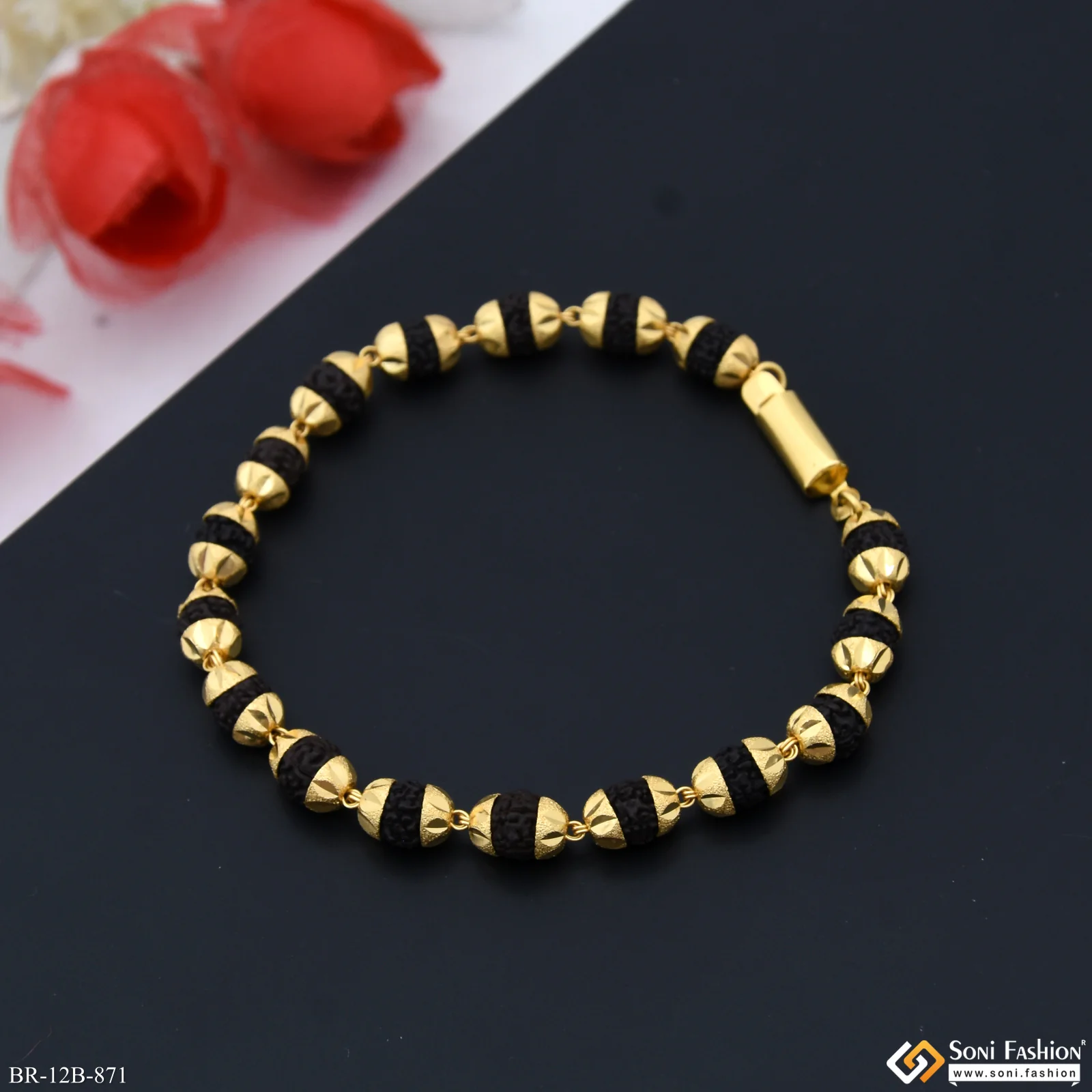 1 Gram Gold Forming - Rudraksh Gorgeous Design Gold Plated Bracelet For Men - Style B871 - Image 6
