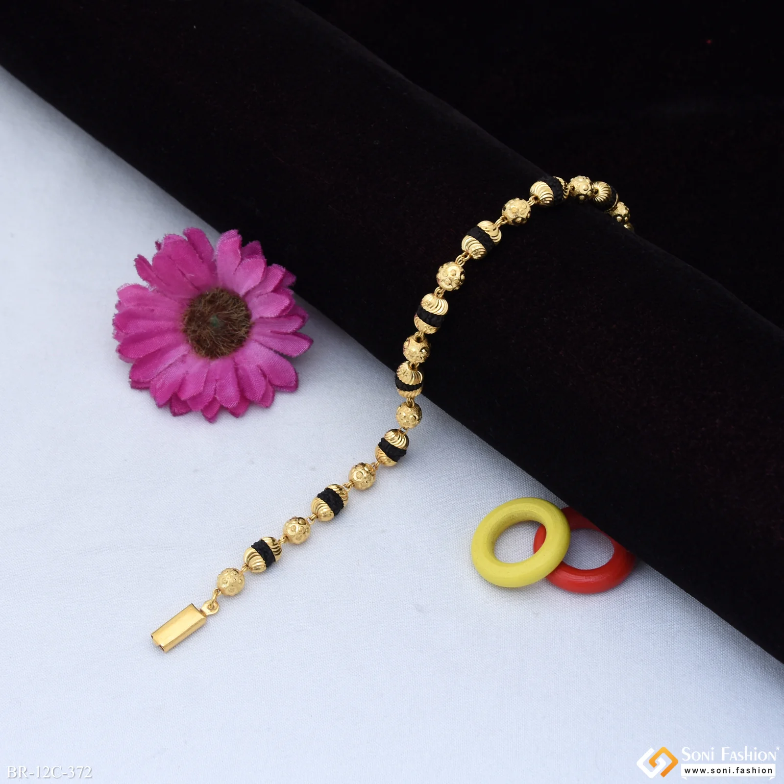 1 Gram Gold Forming Rudraksha Bracelet for Men - Style C372 - Image 4