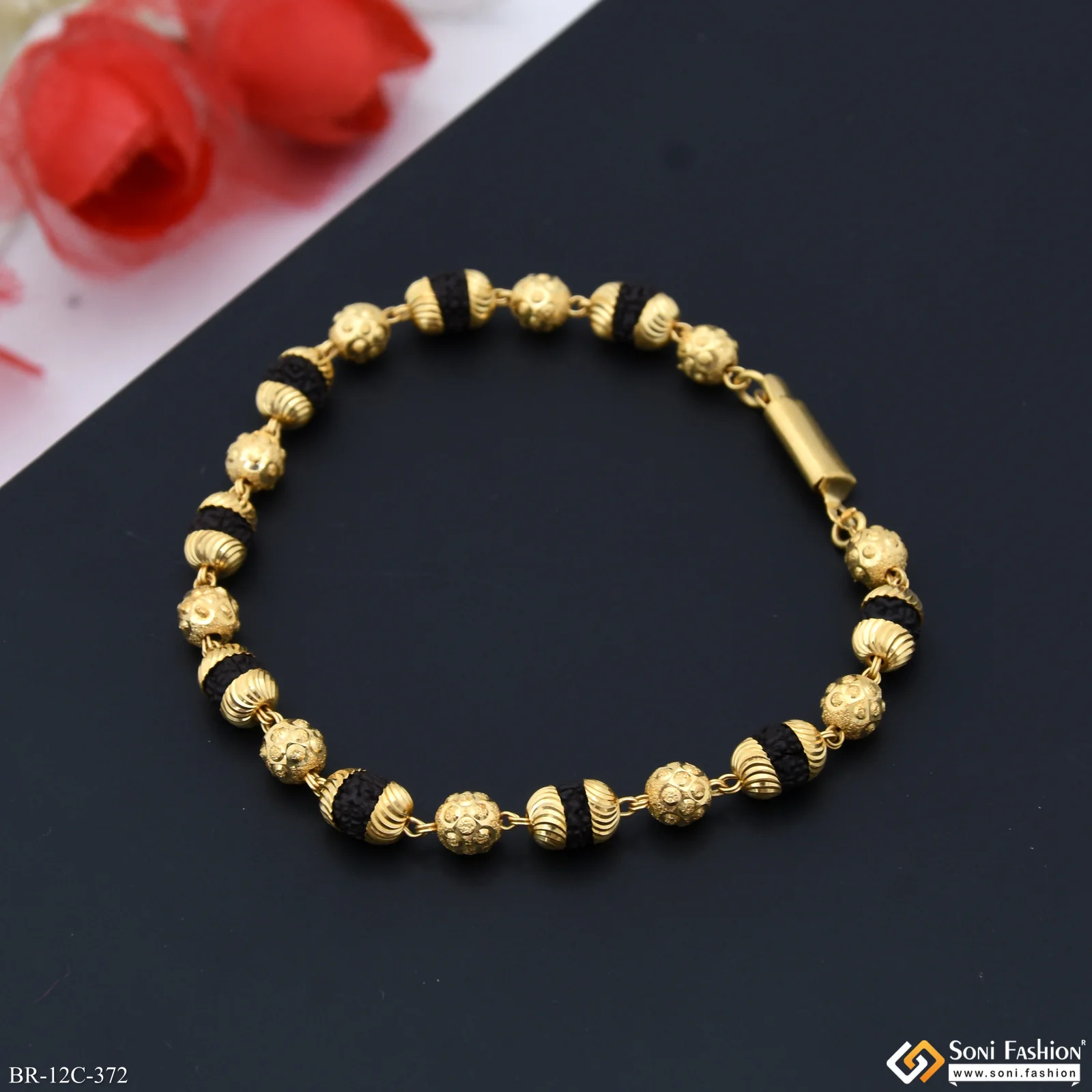 1 Gram Gold Forming Rudraksha Bracelet for Men - Style C372 - Image 6