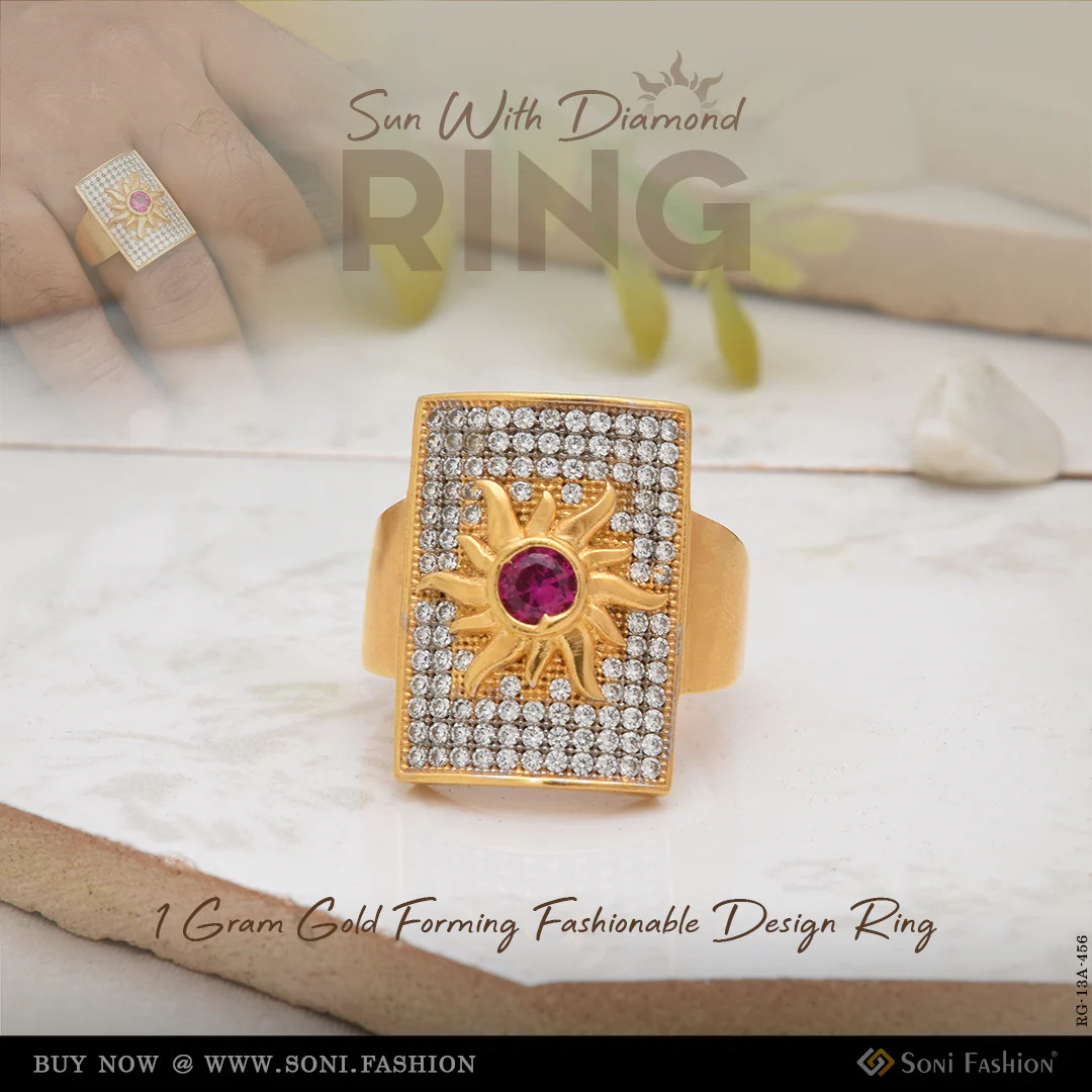 1 Gram Gold Forming Sun With Diamond Fashionable Design Ring - Style A456