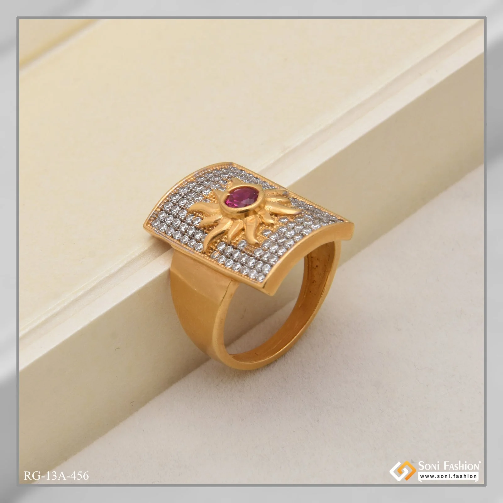 1 Gram Gold Forming Sun With Diamond Fashionable Design Ring - Style A456 - Image 5