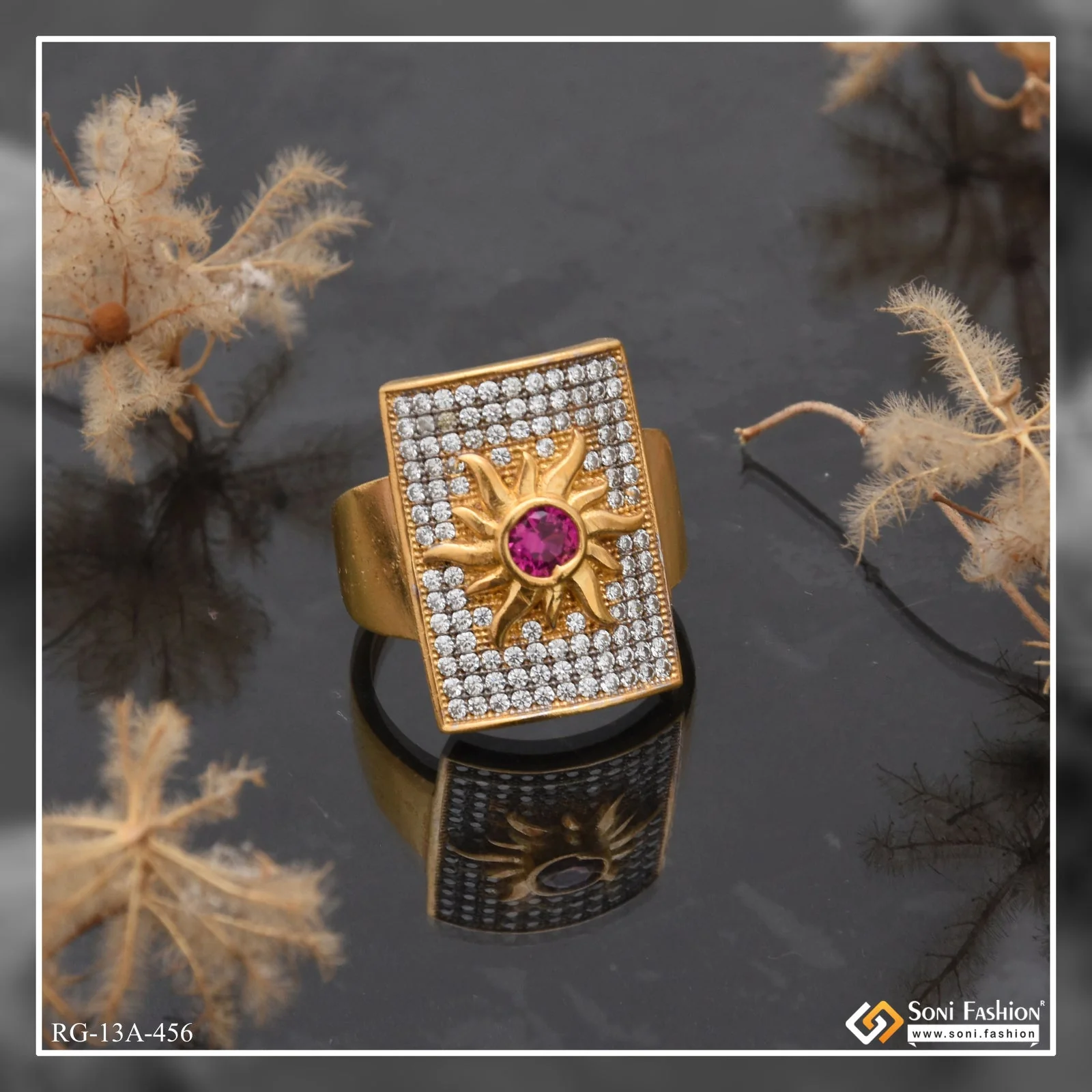 1 Gram Gold Forming Sun With Diamond Fashionable Design Ring - Style A456 - Image 6