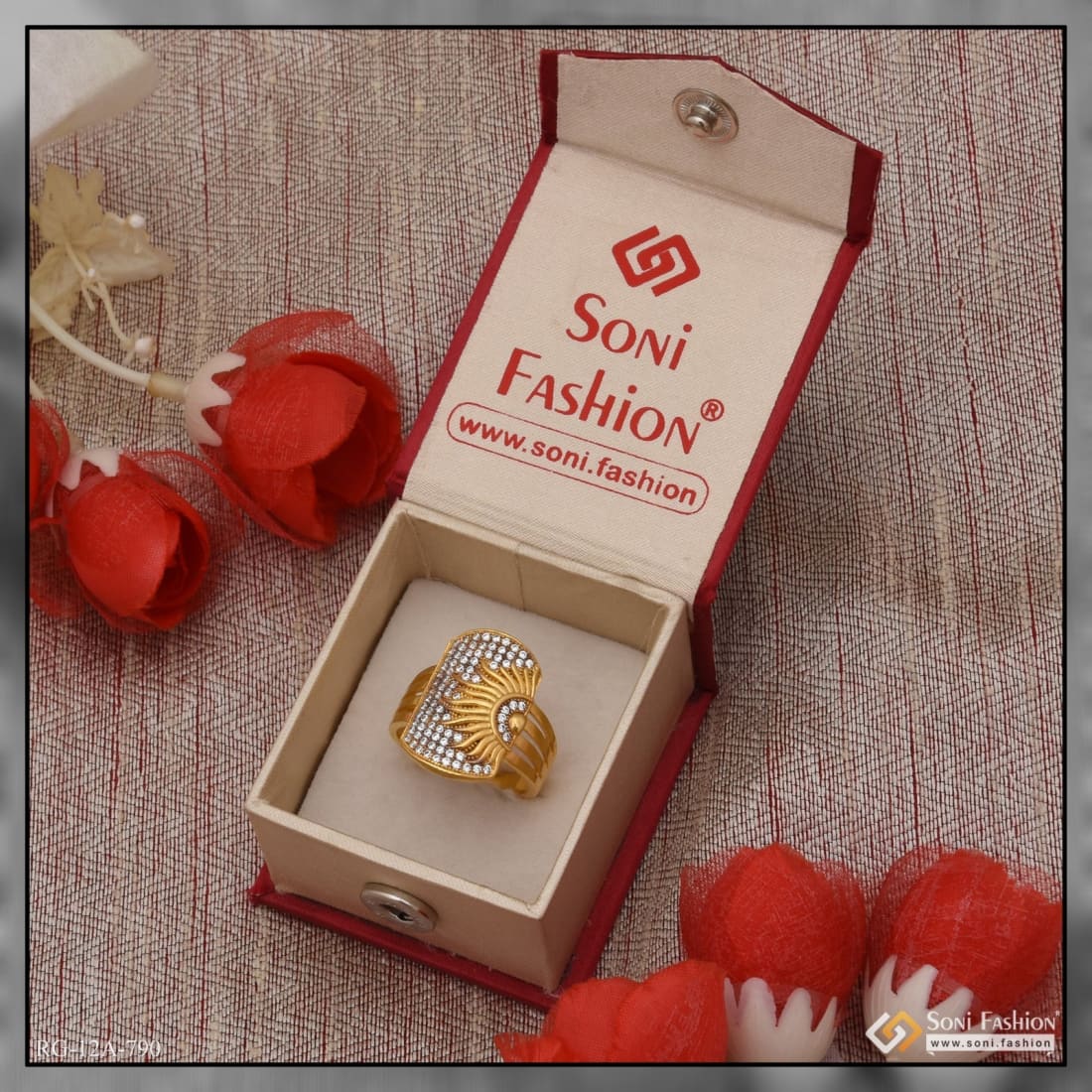 1 Gram Gold Forming Sun with Diamond Sophisticated Design Ring for Men - Style A790 - Image 2